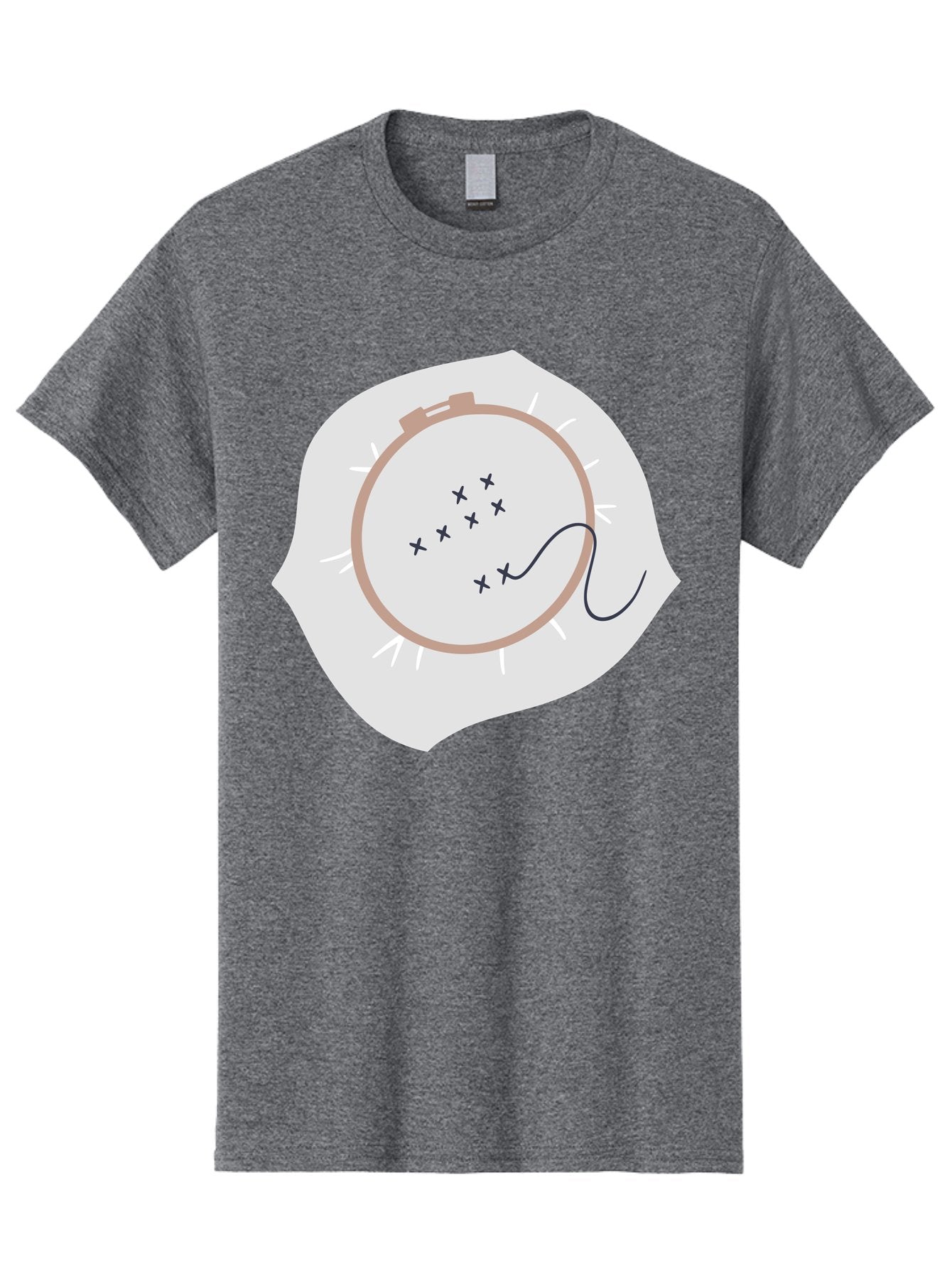 Embroidery-Hoop Men'S Graphic Tee, 100% Cotton, Comfortable Casual Summer Wear, Machine Washable, Embroidery Hoop, Stitching, Needlework, Sewing, Crafting, Diy Project, Handmade, Cross-Stitch Pattern, Thread, Fabric Art Aac027 3