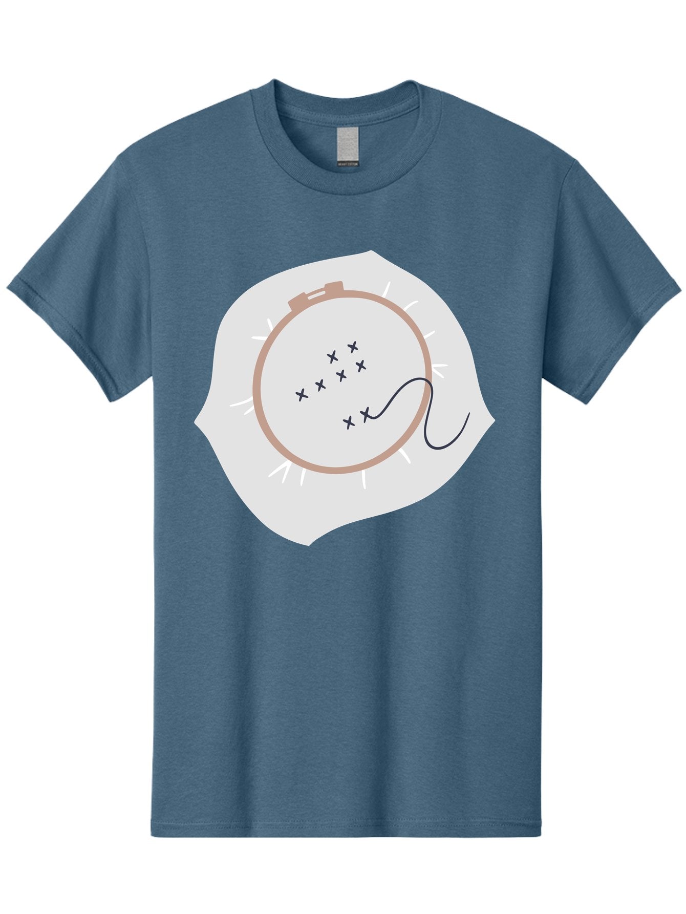 Embroidery-Hoop Men'S Graphic Tee, 100% Cotton, Comfortable Casual Summer Wear, Machine Washable, Embroidery Hoop, Stitching, Needlework, Sewing, Crafting, Diy Project, Handmade, Cross-Stitch Pattern, Thread, Fabric Art Aac027 7