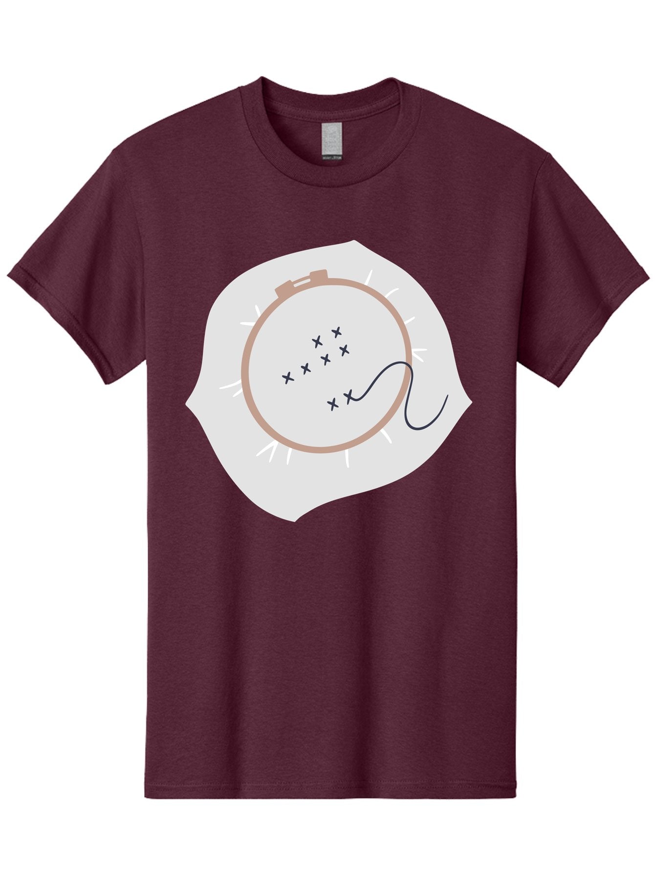 Embroidery-Hoop Men'S Graphic Tee, 100% Cotton, Comfortable Casual Summer Wear, Machine Washable, Embroidery Hoop, Stitching, Needlework, Sewing, Crafting, Diy Project, Handmade, Cross-Stitch Pattern, Thread, Fabric Art Aac027 4