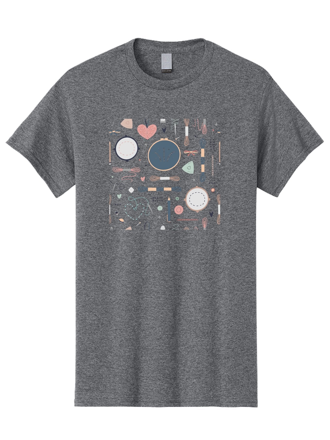 Embroidery-Hoops Men'S Graphic Tee, 100% Cotton, Comfortable Casual Summer Wear, Machine Washable, Sewing Accessories, Crafting Supplies, Thread, Needle, Scissors, Embroidery Hoops, Hearts, Pastel Colors, Stitching, Diy, Handmade, Crafting, Aac028 14