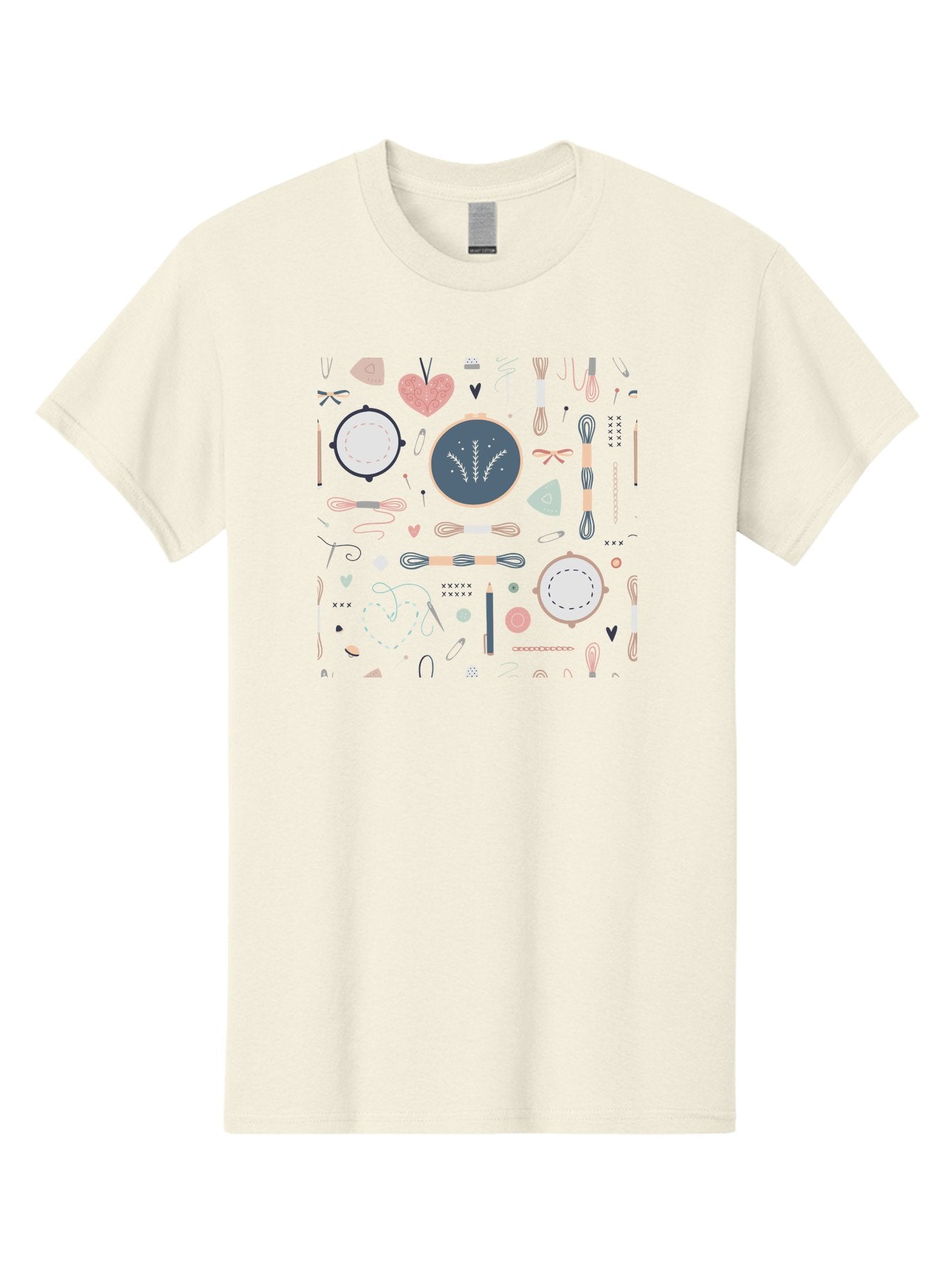 Embroidery-Hoops Men'S Graphic Tee, 100% Cotton, Comfortable Casual Summer Wear, Machine Washable, Sewing Accessories, Crafting Supplies, Thread, Needle, Scissors, Embroidery Hoops, Hearts, Pastel Colors, Stitching, Diy, Handmade, Crafting, Aac028 5