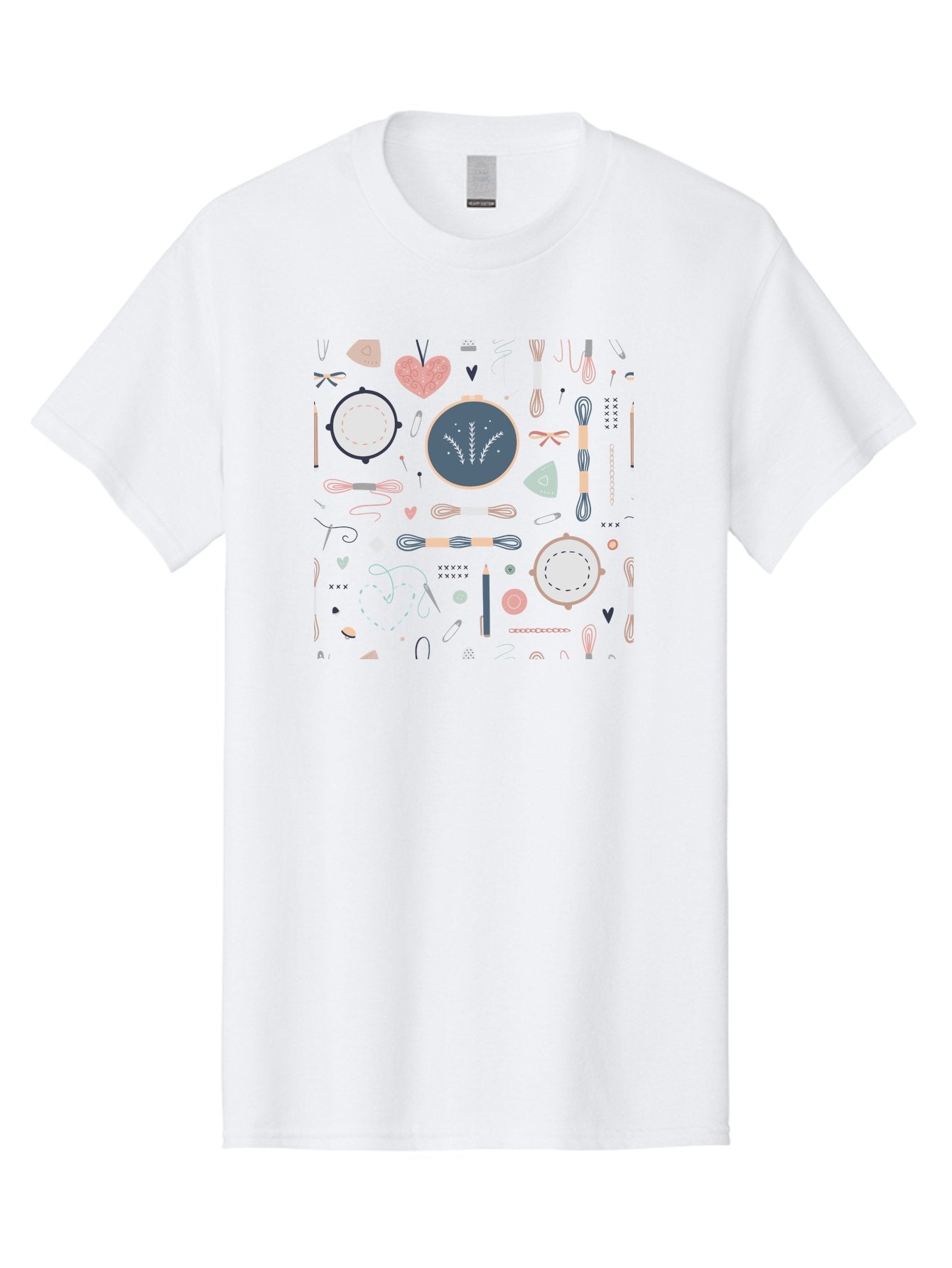Embroidery-Hoops Men'S Graphic Tee, 100% Cotton, Comfortable Casual Summer Wear, Machine Washable, Sewing Accessories, Crafting Supplies, Thread, Needle, Scissors, Embroidery Hoops, Hearts, Pastel Colors, Stitching, Diy, Handmade, Crafting, Aac028 3