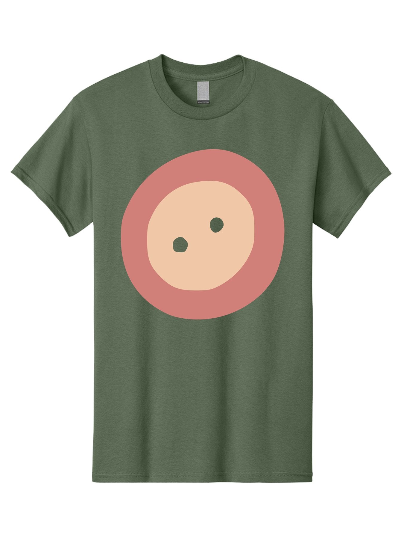 Face-With-Green-Eyes Men'S Graphic Tee, 100% Cotton, Comfortable Casual Summer Wear, Machine Washable, Simple Face, Green Eyes, Beige Skin, Pink Circle, Cartoon Character, Minimalist Design, Abstract Art, Digital Illustration Aac030 5