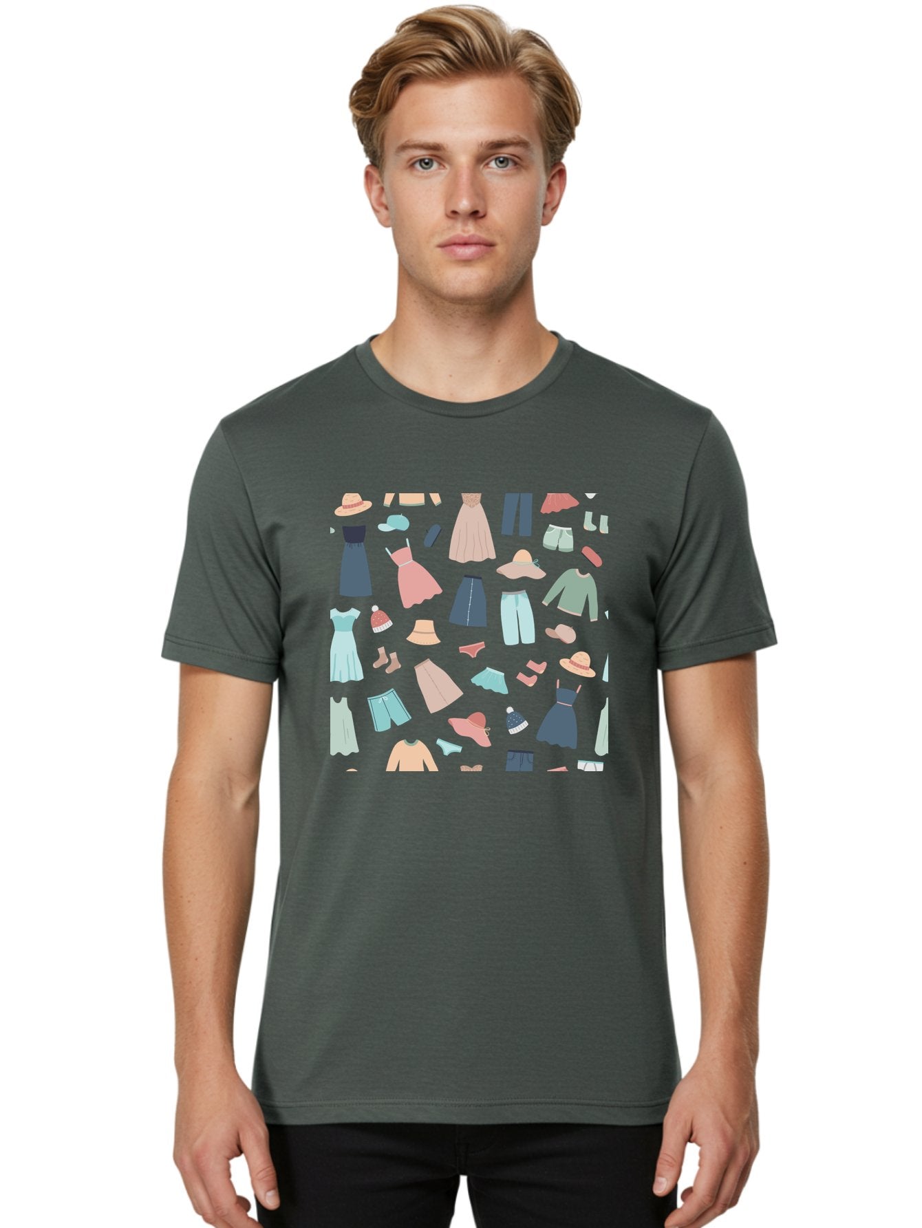 Fashion-Clothing Men'S Graphic Tee, 100% Cotton, Comfortable Casual Summer Wear, Machine Washable, Assorted Clothing Items, Pastel Colors, Fashion Accessories, Hats, Dresses, Tops, Pants, Shorts, Shoes, Casual Wear, Relaxed Fit, Aac031 19