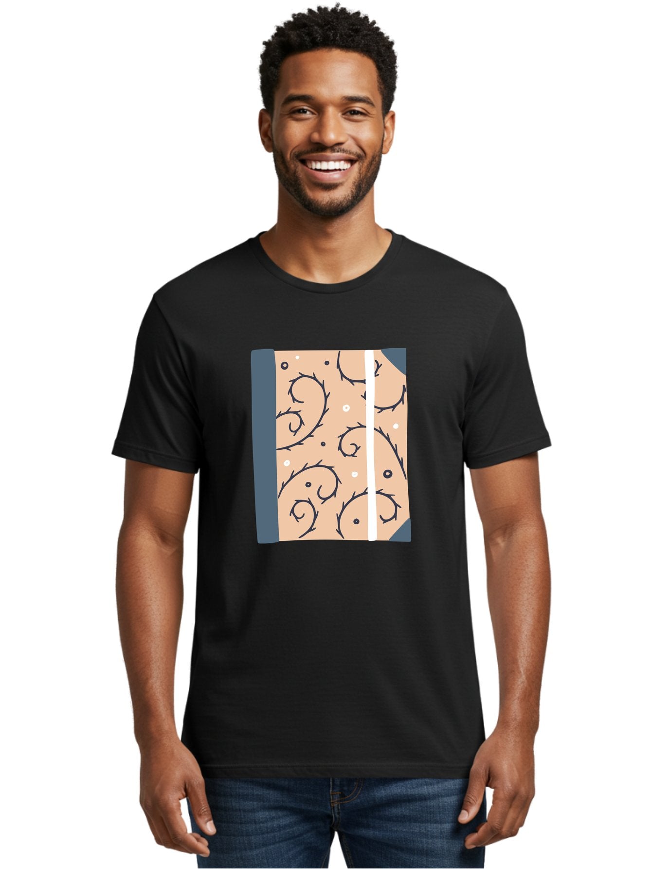 Fish-Pattern-Book Men'S Graphic Tee, 100% Cotton, Comfortable Casual Summer Wear, Machine Washable, Notebook, Journal, Fish Pattern, Peach Background, Blue Binding, Creative Design, Stationery, School Supplies, Organization Tools, Writing Pad, Aac032 16