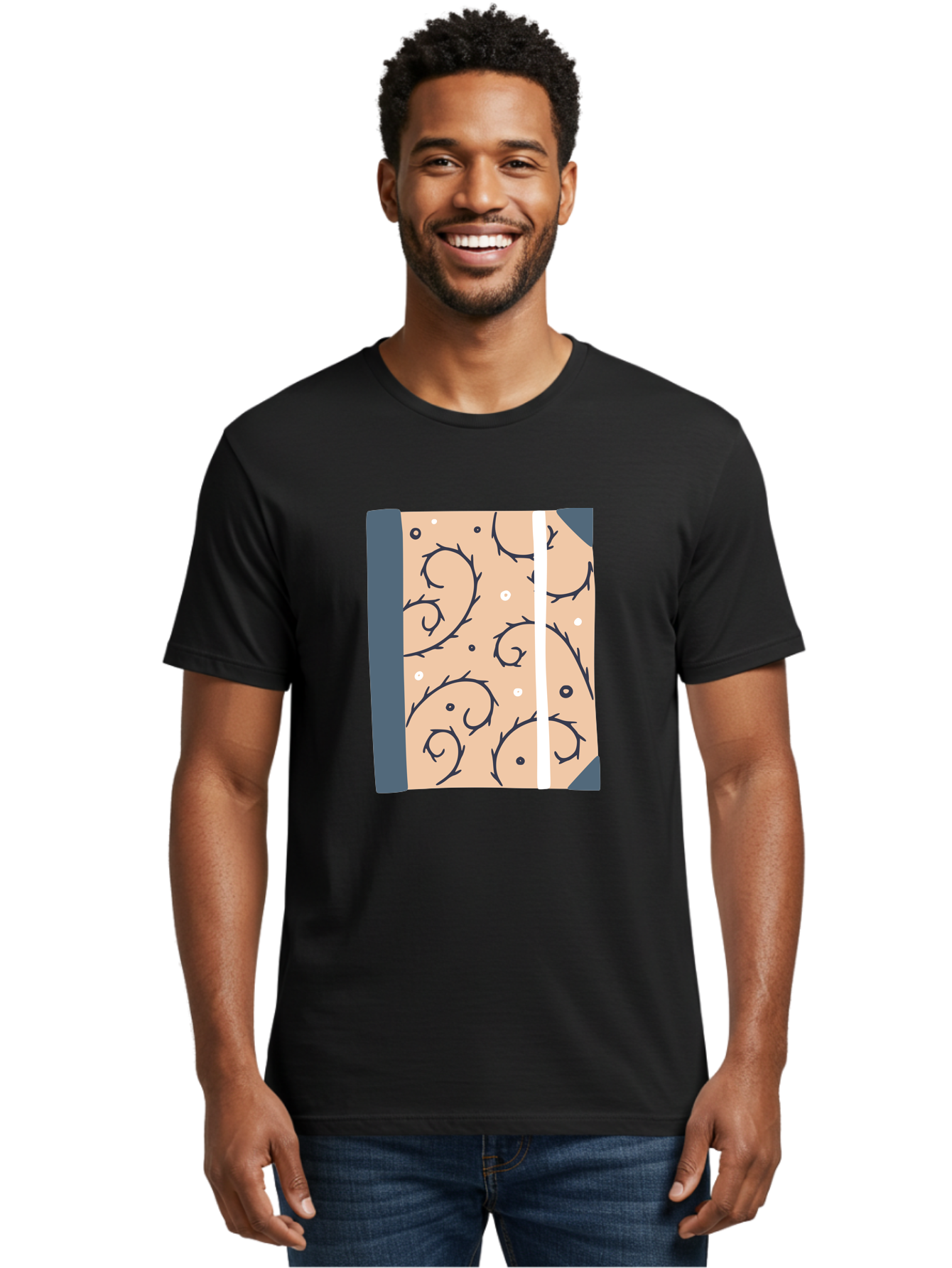 Fish-Pattern-Book Men'S Graphic Tee, 100% Cotton, Comfortable Casual Summer Wear, Machine Washable, Notebook, Journal, Fish Pattern, Peach Background, Blue Binding, Creative Design, Stationery, School Supplies, Organization Tools, Writing Pad, Aac032 26