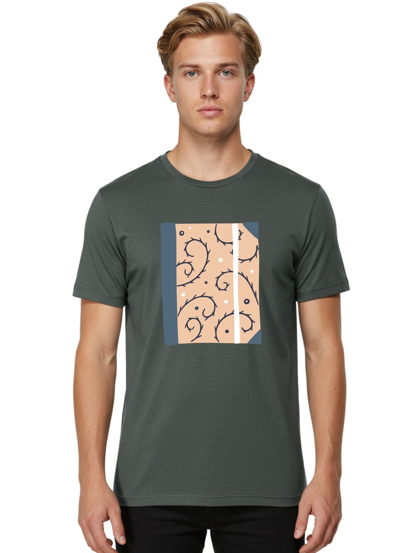 Fish-Pattern-Book Men'S Graphic Tee, 100% Cotton, Comfortable Casual Summer Wear, Machine Washable, Notebook, Journal, Fish Pattern, Peach Background, Blue Binding, Creative Design, Stationery, School Supplies, Organization Tools, Writing Pad, Aac032 20