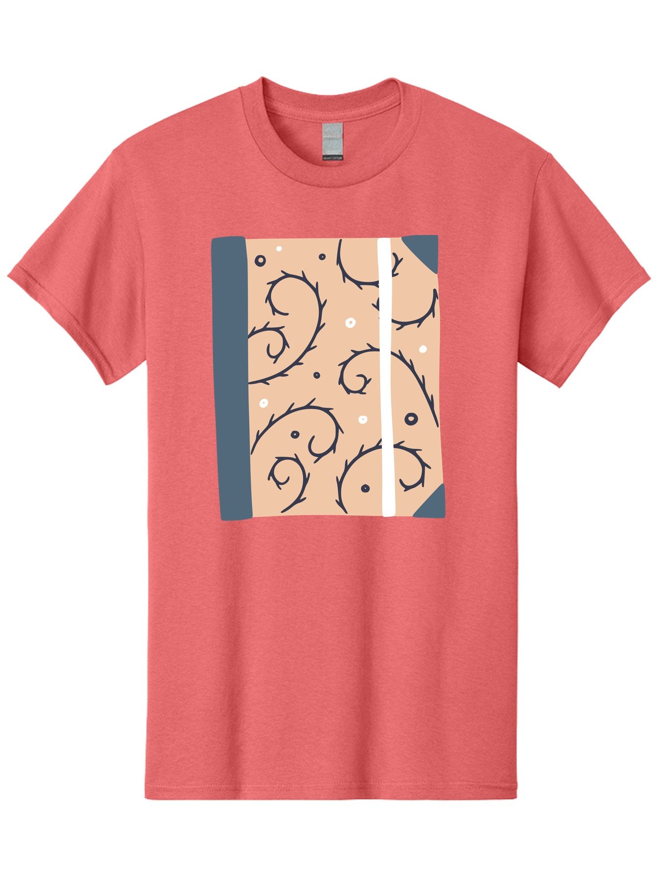 Fish-Pattern-Book Men'S Graphic Tee, 100% Cotton, Comfortable Casual Summer Wear, Machine Washable, Notebook, Journal, Fish Pattern, Peach Background, Blue Binding, Creative Design, Stationery, School Supplies, Organization Tools, Writing Pad, Aac032 10