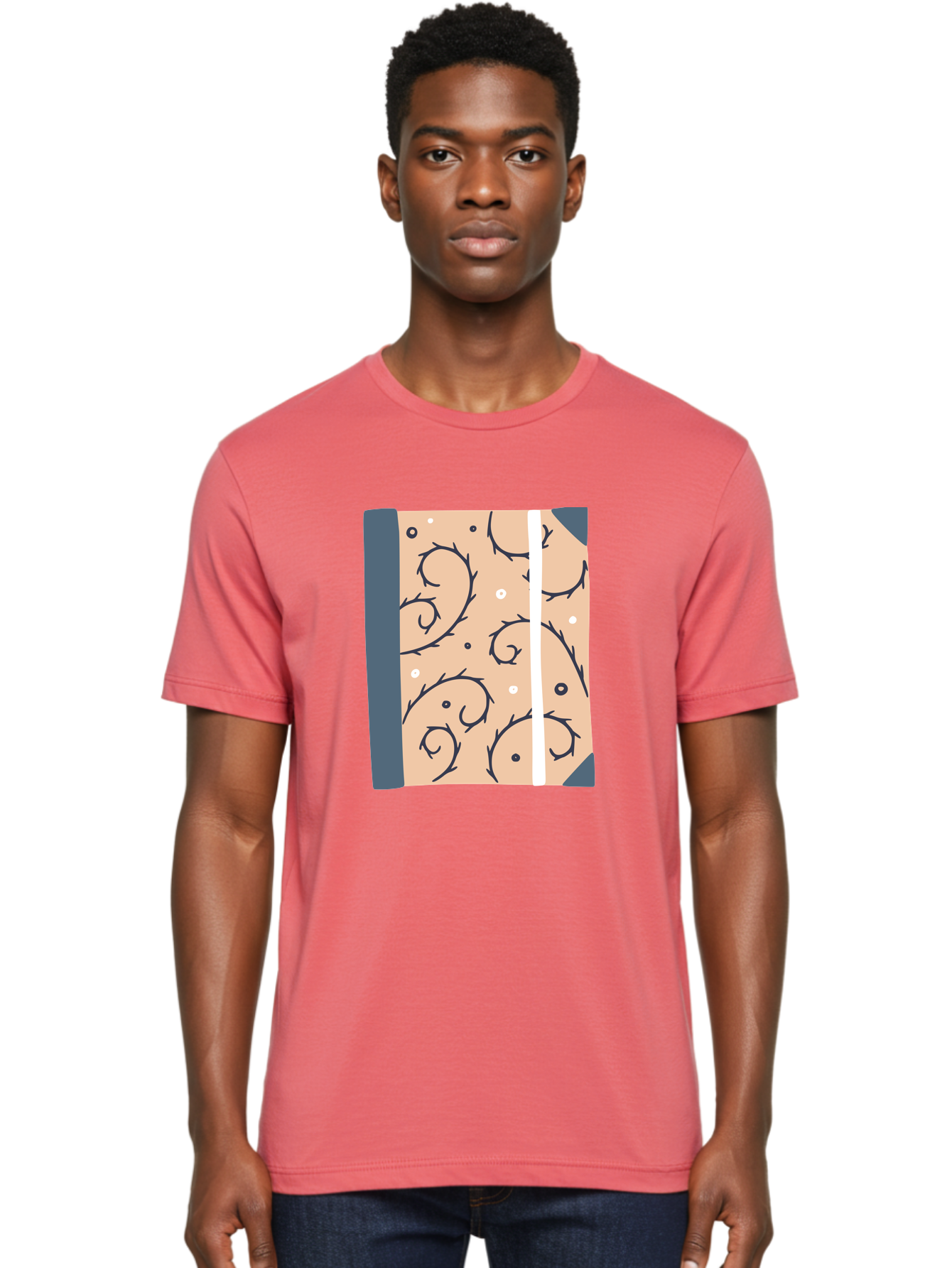 Fish-Pattern-Book Men'S Graphic Tee, 100% Cotton, Comfortable Casual Summer Wear, Machine Washable, Notebook, Journal, Fish Pattern, Peach Background, Blue Binding, Creative Design, Stationery, School Supplies, Organization Tools, Writing Pad, Aac032 28