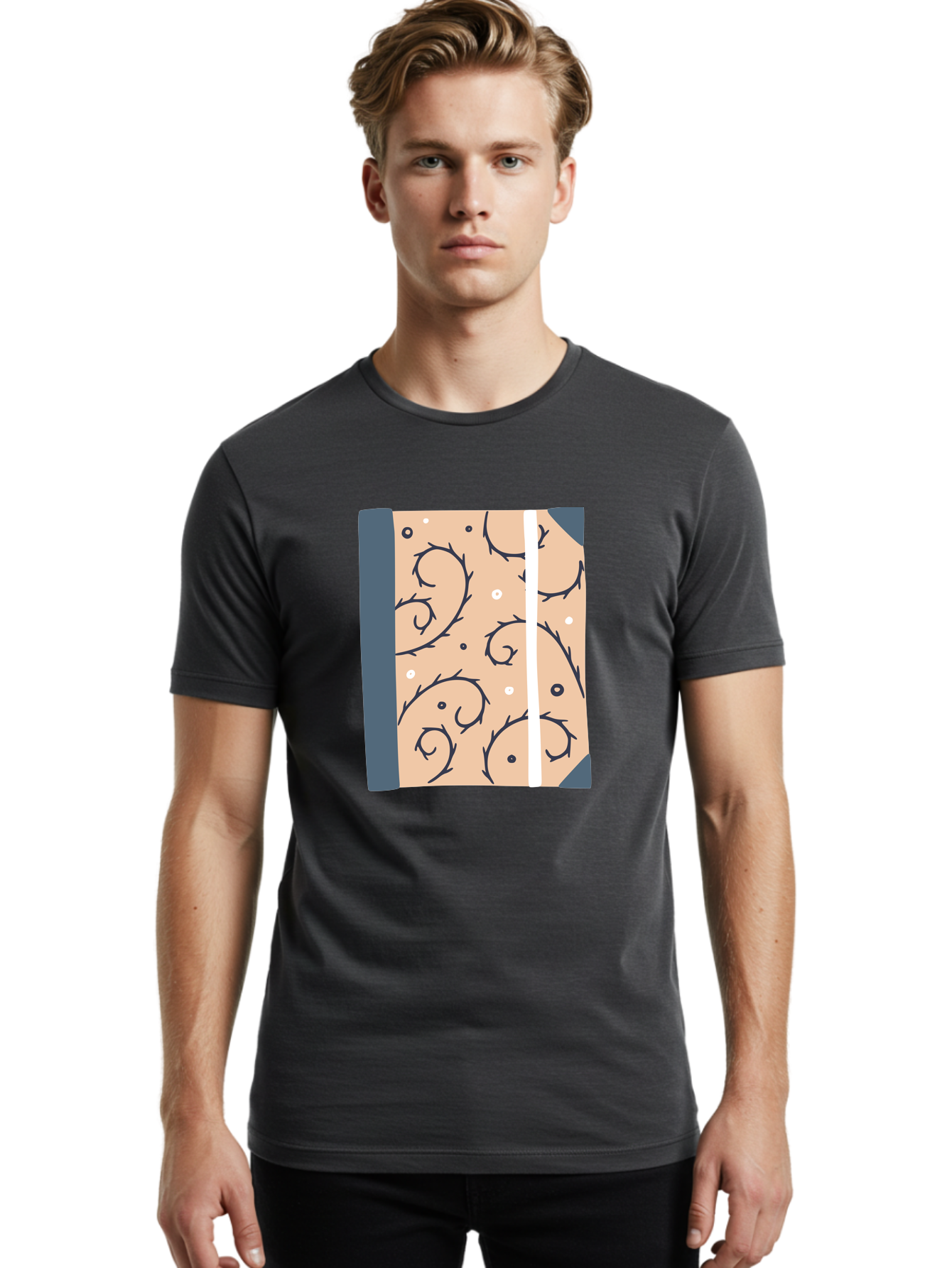 Fish-Pattern-Book Men'S Graphic Tee, 100% Cotton, Comfortable Casual Summer Wear, Machine Washable, Notebook, Journal, Fish Pattern, Peach Background, Blue Binding, Creative Design, Stationery, School Supplies, Organization Tools, Writing Pad, Aac032 10