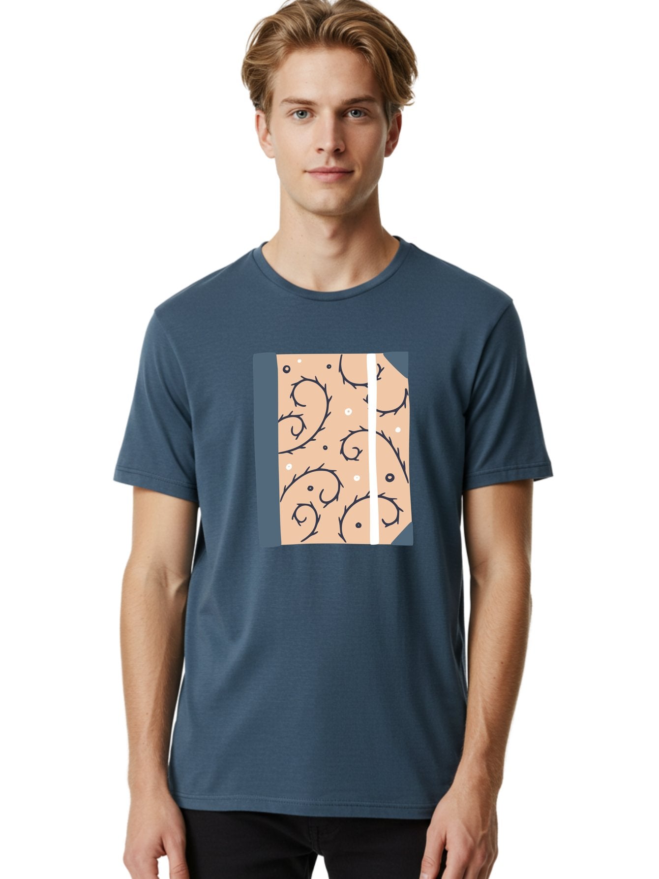Fish-Pattern-Book Men'S Graphic Tee, 100% Cotton, Comfortable Casual Summer Wear, Machine Washable, Notebook, Journal, Fish Pattern, Peach Background, Blue Binding, Creative Design, Stationery, School Supplies, Organization Tools, Writing Pad, Aac032 28
