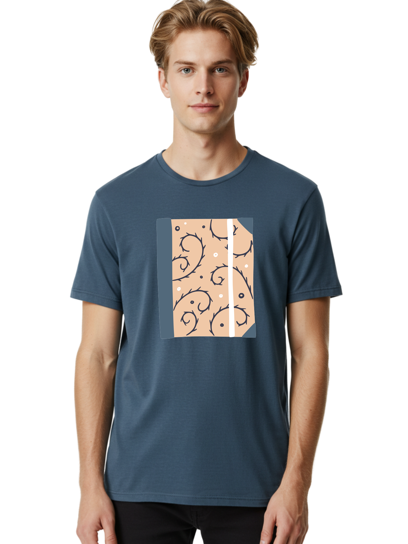 Fish-Pattern-Book Men'S Graphic Tee, 100% Cotton, Comfortable Casual Summer Wear, Machine Washable, Notebook, Journal, Fish Pattern, Peach Background, Blue Binding, Creative Design, Stationery, School Supplies, Organization Tools, Writing Pad, Aac032 6