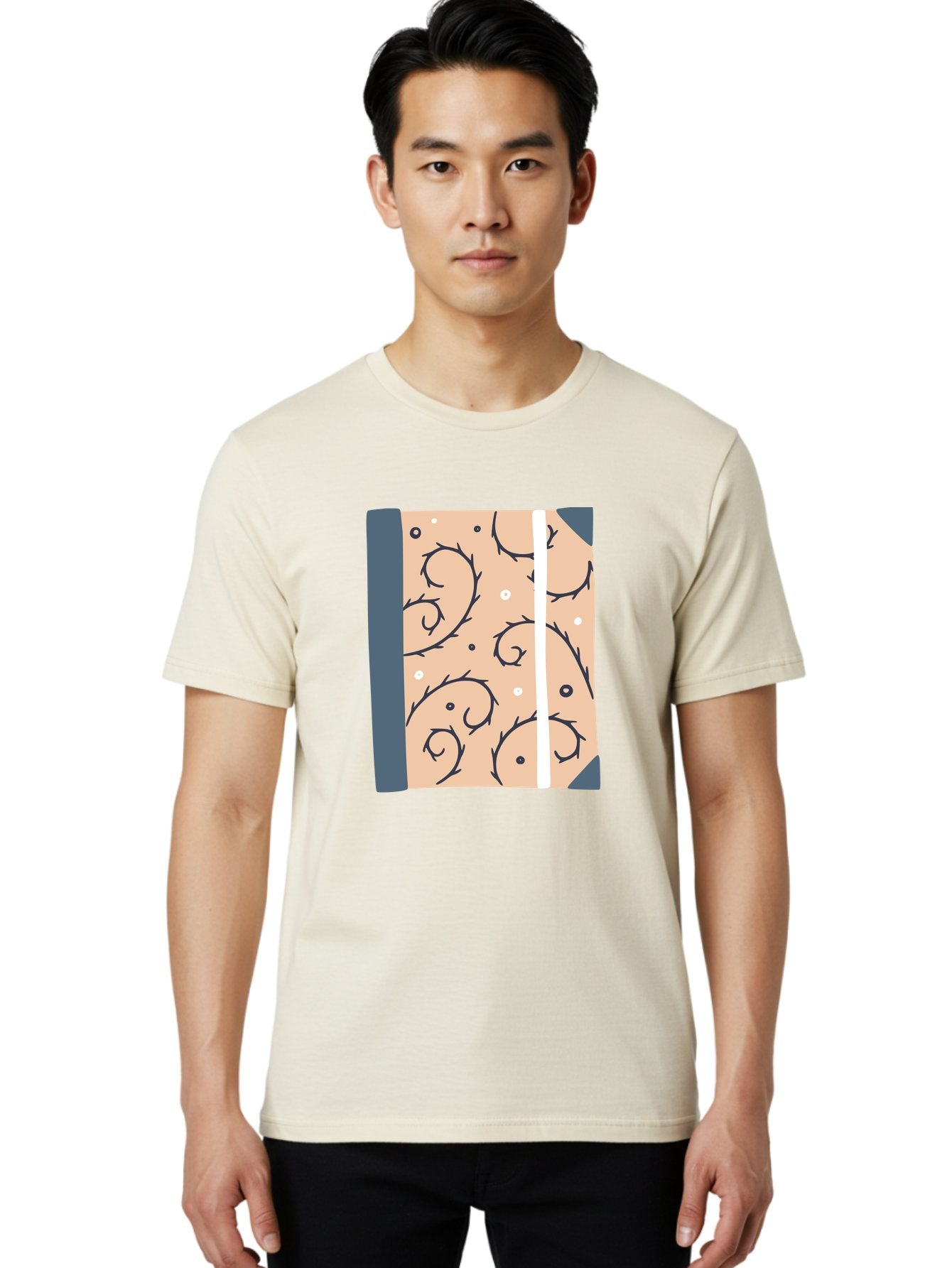 Fish-Pattern-Book Men'S Graphic Tee, 100% Cotton, Comfortable Casual Summer Wear, Machine Washable, Notebook, Journal, Fish Pattern, Peach Background, Blue Binding, Creative Design, Stationery, School Supplies, Organization Tools, Writing Pad, Aac032 25