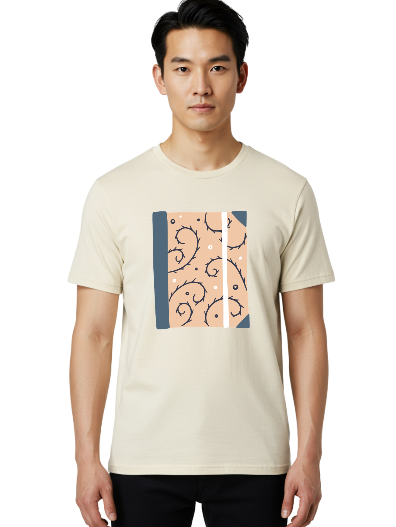 Fish-Pattern-Book Men'S Graphic Tee, 100% Cotton, Comfortable Casual Summer Wear, Machine Washable, Notebook, Journal, Fish Pattern, Peach Background, Blue Binding, Creative Design, Stationery, School Supplies, Organization Tools, Writing Pad, Aac032 12