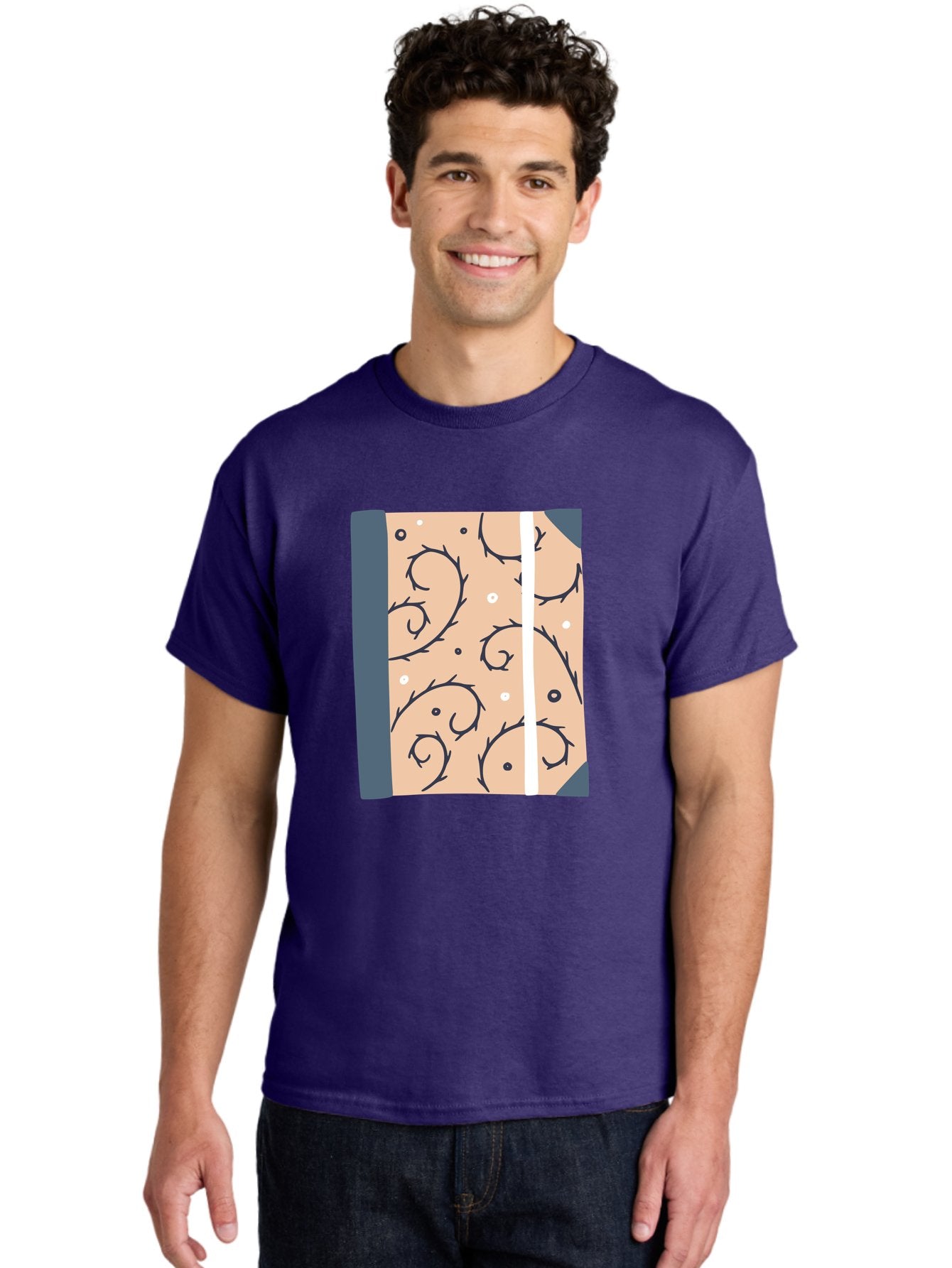 Fish-Pattern-Book Men'S Graphic Tee, 100% Cotton, Comfortable Casual Summer Wear, Machine Washable, Notebook, Journal, Fish Pattern, Peach Background, Blue Binding, Creative Design, Stationery, School Supplies, Organization Tools, Writing Pad, Aac032 21