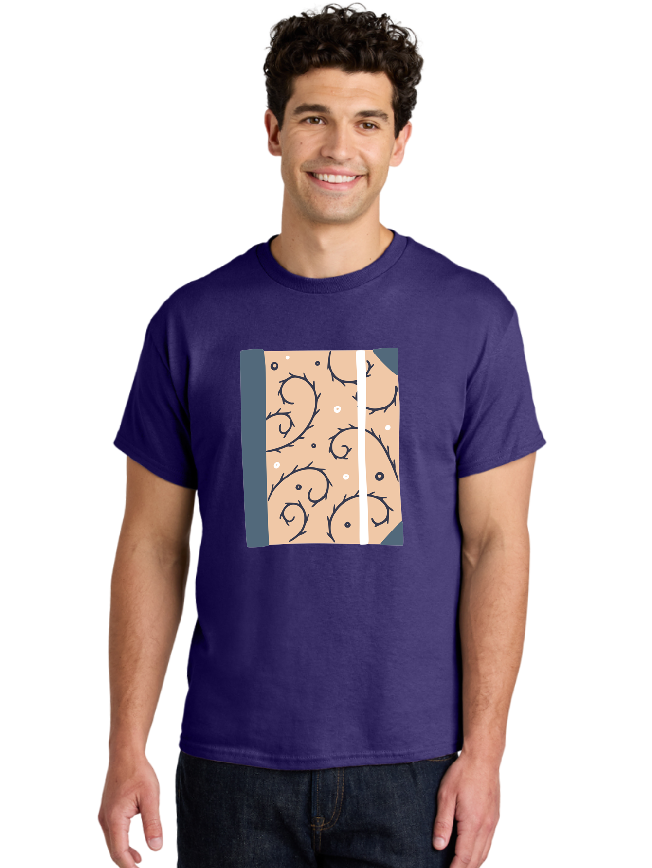 Fish-Pattern-Book Men'S Graphic Tee, 100% Cotton, Comfortable Casual Summer Wear, Machine Washable, Notebook, Journal, Fish Pattern, Peach Background, Blue Binding, Creative Design, Stationery, School Supplies, Organization Tools, Writing Pad, Aac032 20