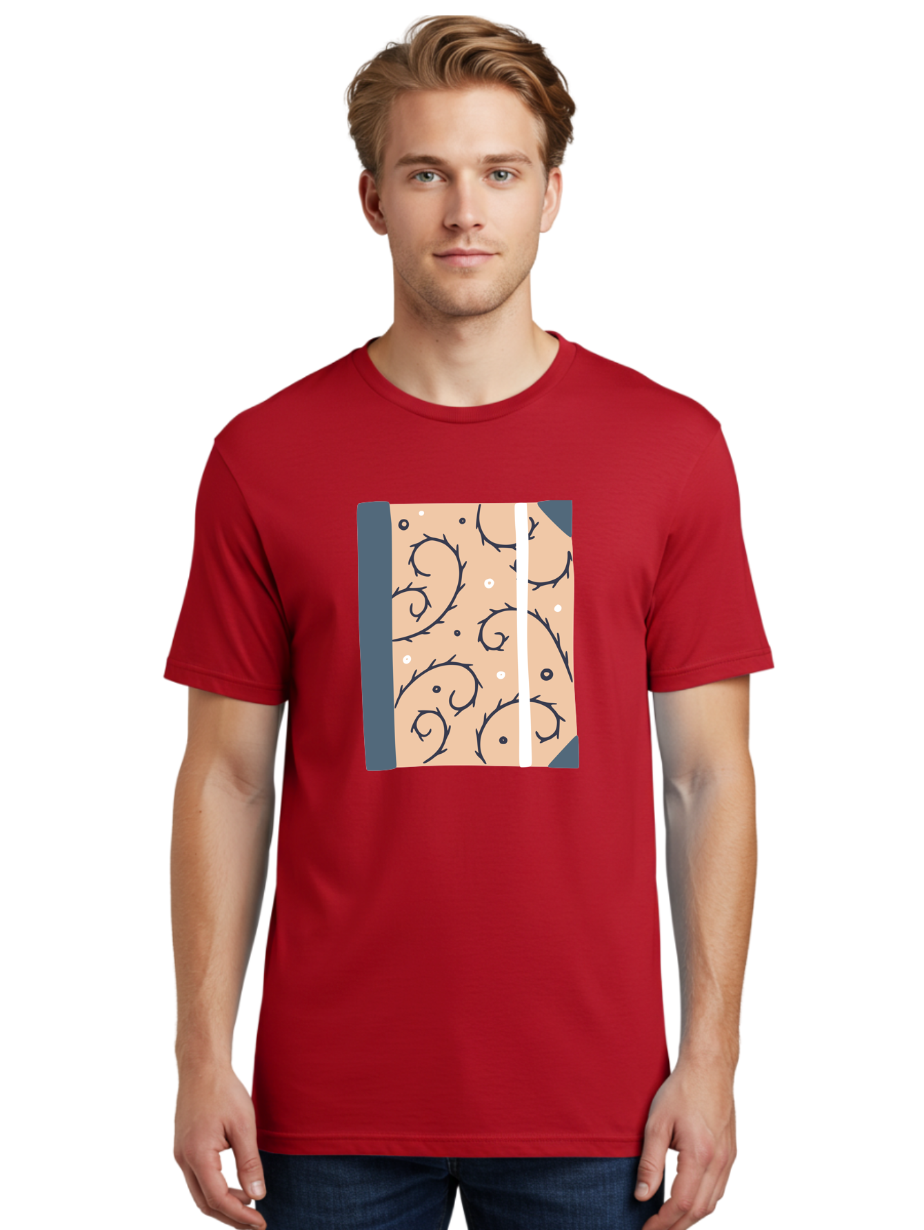 Fish-Pattern-Book Men'S Graphic Tee, 100% Cotton, Comfortable Casual Summer Wear, Machine Washable, Notebook, Journal, Fish Pattern, Peach Background, Blue Binding, Creative Design, Stationery, School Supplies, Organization Tools, Writing Pad, Aac032 14