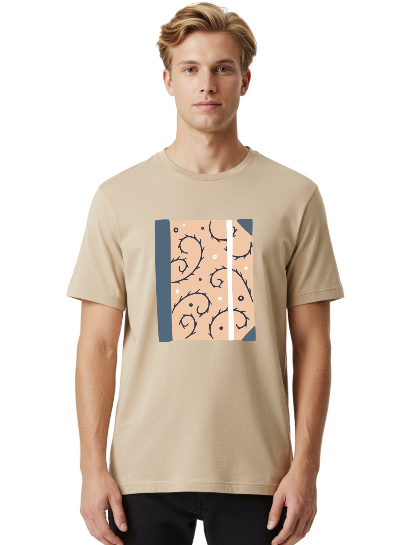 Fish-Pattern-Book Men'S Graphic Tee, 100% Cotton, Comfortable Casual Summer Wear, Machine Washable, Notebook, Journal, Fish Pattern, Peach Background, Blue Binding, Creative Design, Stationery, School Supplies, Organization Tools, Writing Pad, Aac032 18