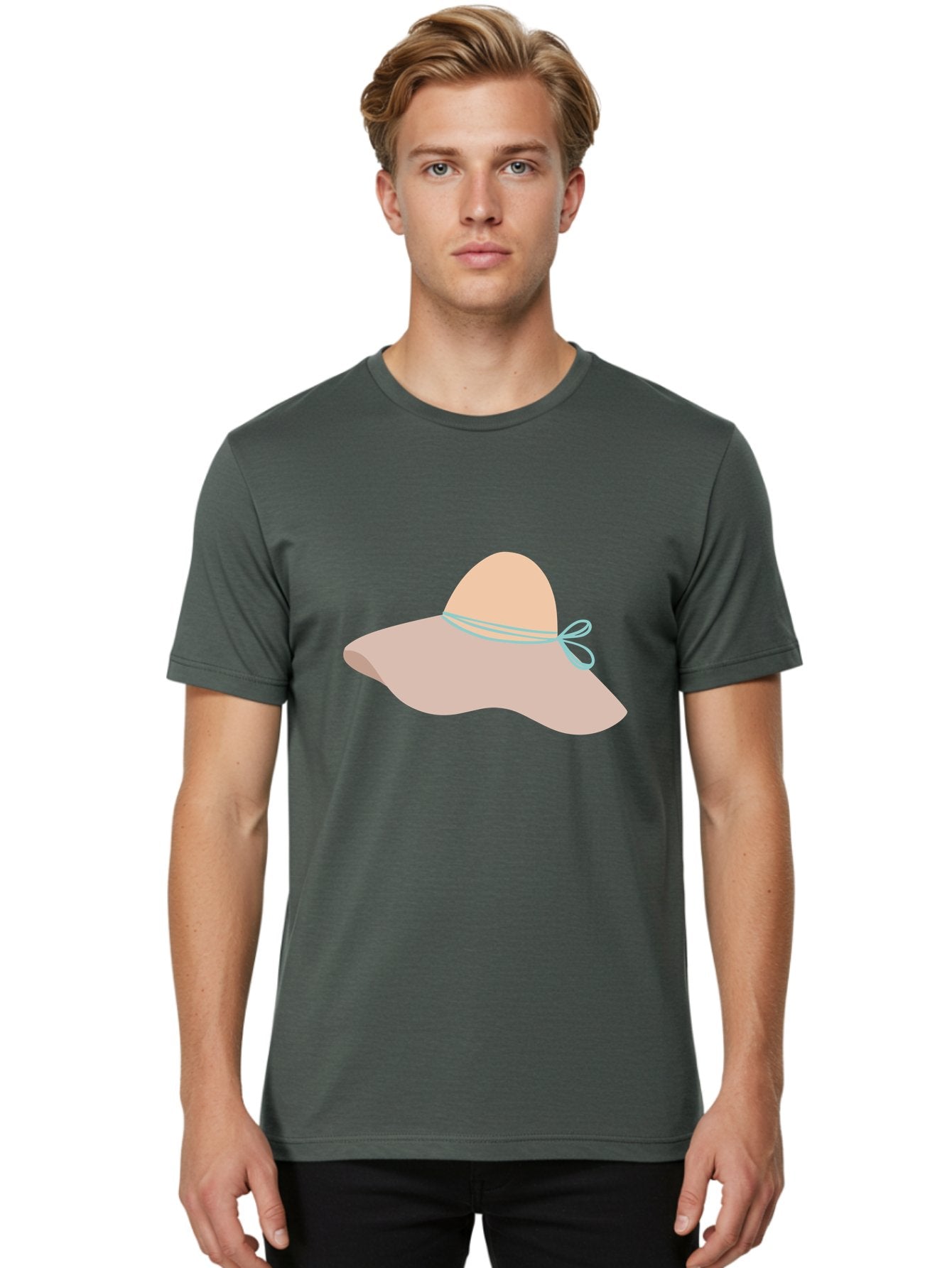 Floppy-Hat Men'S Graphic Tee, 100% Cotton, Comfortable Casual Summer Wear, Machine Washable, Summer Hat, Beach Hat, Sun Protection, Stylish Accessory, Fashion Statement, Pink Color, Blue Ribbon, Elegant Design, Women'S Fashion, Warm Weather Aac034 24