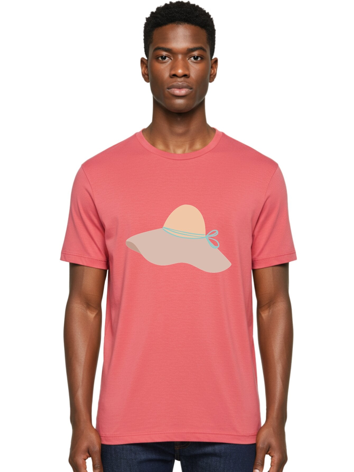 Floppy-Hat Men'S Graphic Tee, 100% Cotton, Comfortable Casual Summer Wear, Machine Washable, Summer Hat, Beach Hat, Sun Protection, Stylish Accessory, Fashion Statement, Pink Color, Blue Ribbon, Elegant Design, Women'S Fashion, Warm Weather Aac034 23