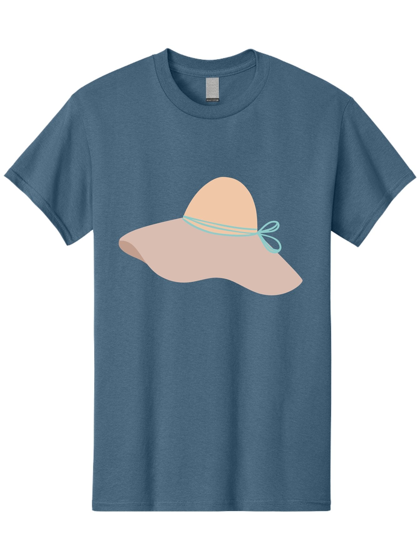 Floppy-Hat Men'S Graphic Tee, 100% Cotton, Comfortable Casual Summer Wear, Machine Washable, Summer Hat, Beach Hat, Sun Protection, Stylish Accessory, Fashion Statement, Pink Color, Blue Ribbon, Elegant Design, Women'S Fashion, Warm Weather Aac034