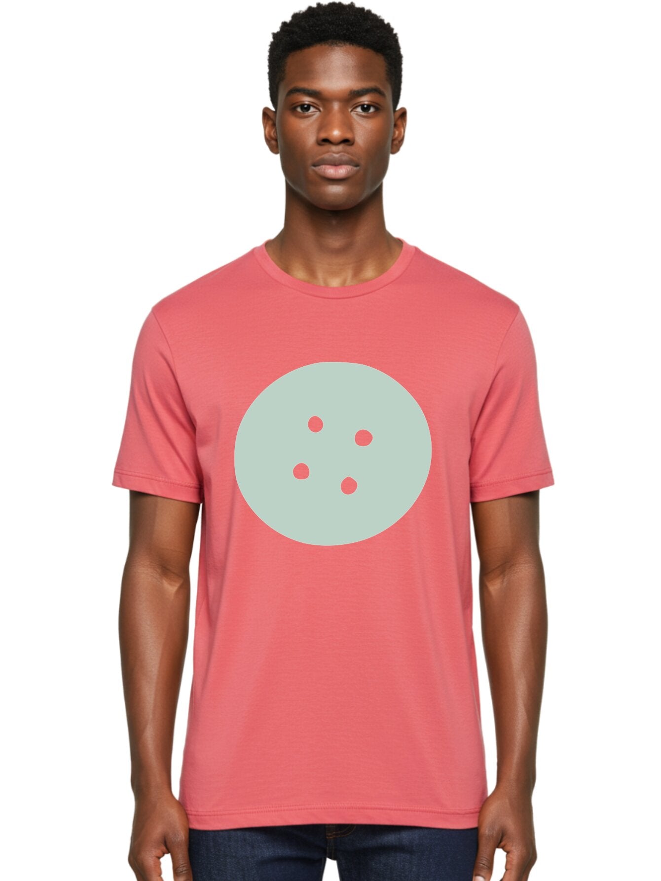 Four-Dots Men'S Graphic Tee, 100% Cotton, Comfortable Casual Summer Wear, Machine Washable, Simple Graphic, Minimalist Design, Four Green Dots, Circular Composition, Geometric Pattern, Modern Art, Abstract Shape Aac036 24