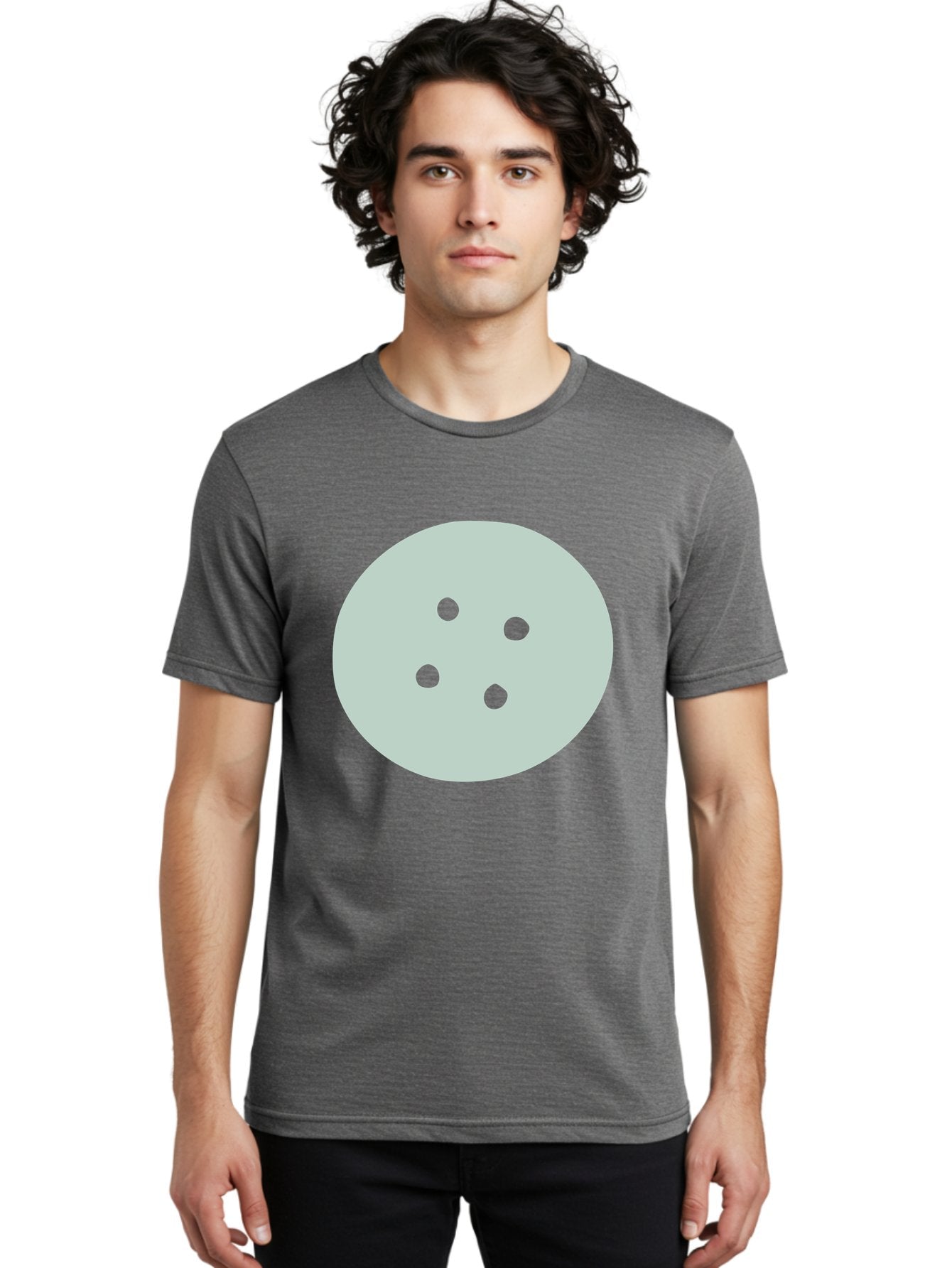 Four-Dots Men'S Graphic Tee, 100% Cotton, Comfortable Casual Summer Wear, Machine Washable, Simple Graphic, Minimalist Design, Four Green Dots, Circular Composition, Geometric Pattern, Modern Art, Abstract Shape Aac036 17