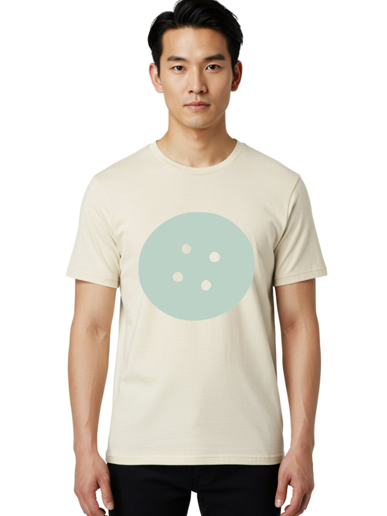 Four-Dots Men'S Graphic Tee, 100% Cotton, Comfortable Casual Summer Wear, Machine Washable, Simple Graphic, Minimalist Design, Four Green Dots, Circular Composition, Geometric Pattern, Modern Art, Abstract Shape Aac036 25