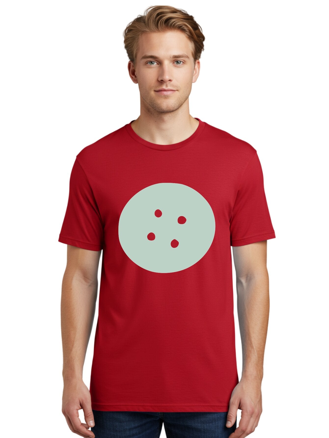 Four-Dots Men'S Graphic Tee, 100% Cotton, Comfortable Casual Summer Wear, Machine Washable, Simple Graphic, Minimalist Design, Four Green Dots, Circular Composition, Geometric Pattern, Modern Art, Abstract Shape Aac036 21