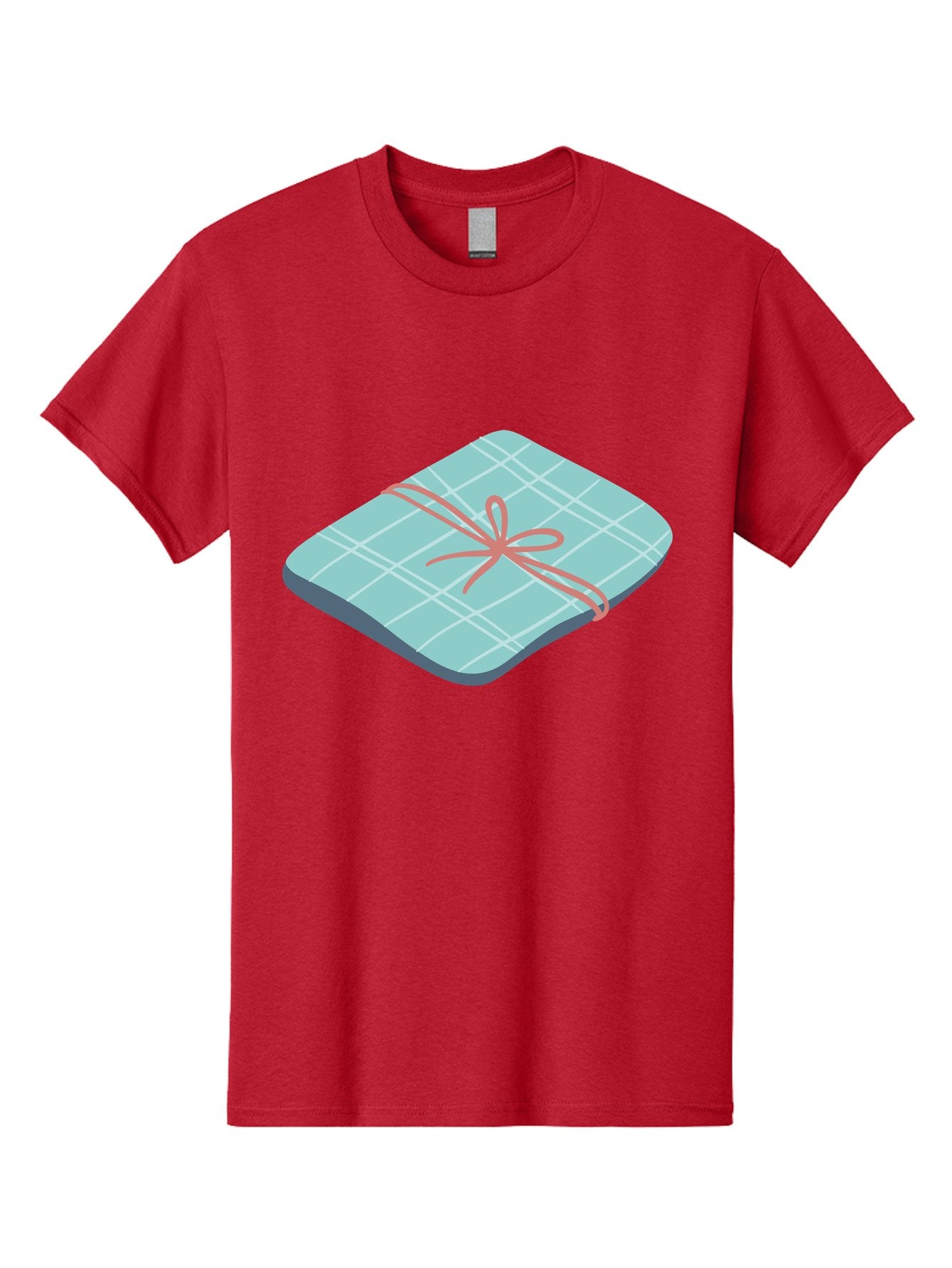 Gift-Box Men'S Graphic Tee, 100% Cotton, Comfortable Casual Summer Wear, Machine Washable, Wrapped Gift, Plaid Pattern, Red Ribbon, Bow, Present, Gift Idea, Celebration, Festive, Occasion, Special Day, Packaging Aac037