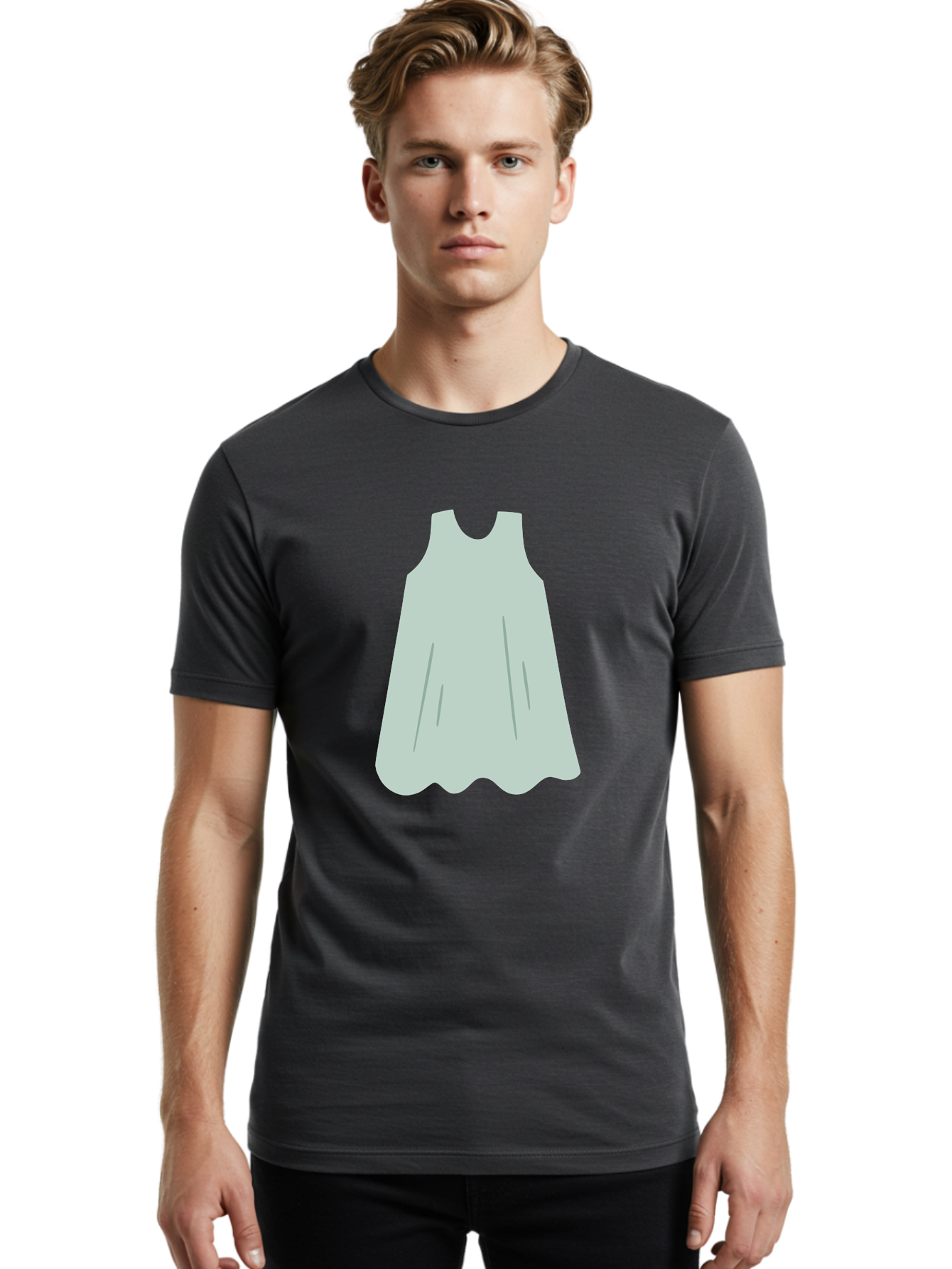 Grey-Dress Men'S Graphic Tee, 100% Cotton, Comfortable Casual Summer Wear, Machine Washable, Simple Dress Design, Sleeveless Dress, A-Line Dress, Grey Clothing, Fashion Illustration, Minimalist Style, Women'S Fashion, Soft Grey Tone, Aac041