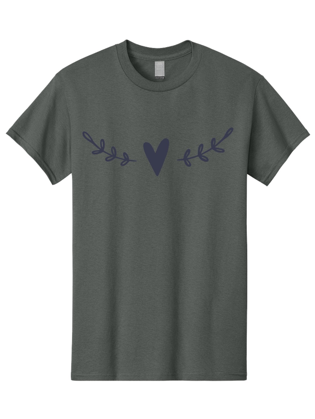 Heart-Laurel Men'S Graphic Tee, 100% Cotton, Comfortable Casual Summer Wear, Machine Washable, Dark Purple Heart, Leafy Branches, Floral Design, Love Symbol, Natural Elements, Simple Graphics, Minimalist Art, Heart Shape Aac047 6