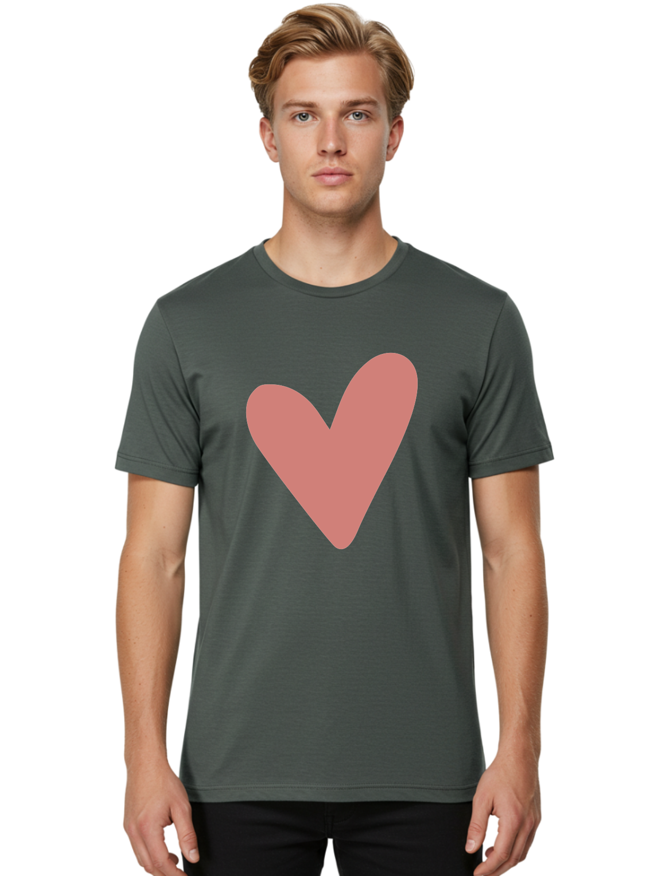 Heart Men'S Graphic Tee, 100% Cotton, Comfortable Casual Summer Wear, Machine Washable, Pink Heart, Love Symbol, Heart Icon, Cute Design, Minimalist Art, Simple Heart, Pink Color, Heart Shape Aac048 16