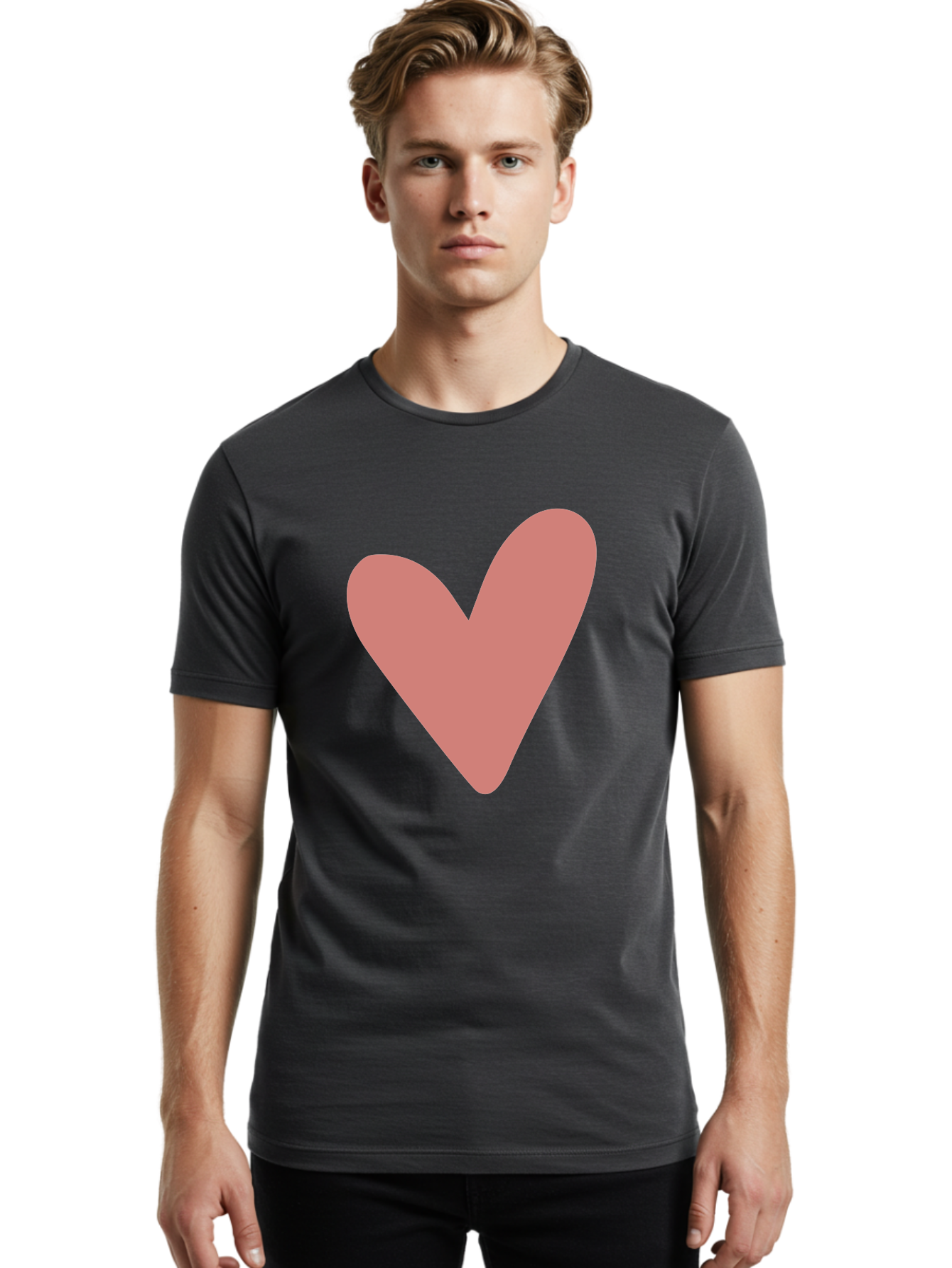 Heart Men'S Graphic Tee, 100% Cotton, Comfortable Casual Summer Wear, Machine Washable, Pink Heart, Love Symbol, Heart Icon, Cute Design, Minimalist Art, Simple Heart, Pink Color, Heart Shape Aac048 30