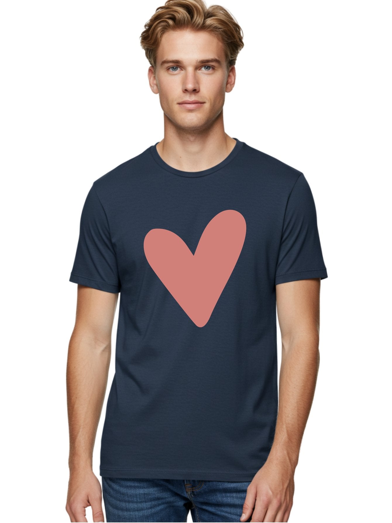 Heart Men'S Graphic Tee, 100% Cotton, Comfortable Casual Summer Wear, Machine Washable, Pink Heart, Love Symbol, Heart Icon, Cute Design, Minimalist Art, Simple Heart, Pink Color, Heart Shape Aac048 14