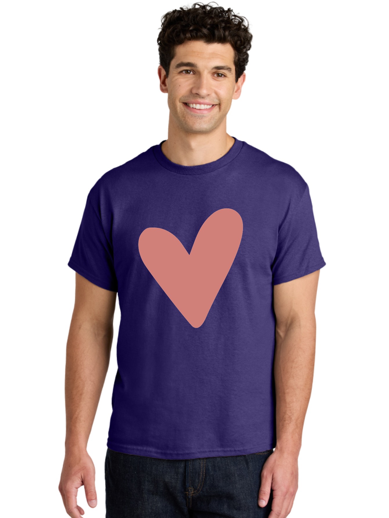Heart Men'S Graphic Tee, 100% Cotton, Comfortable Casual Summer Wear, Machine Washable, Pink Heart, Love Symbol, Heart Icon, Cute Design, Minimalist Art, Simple Heart, Pink Color, Heart Shape Aac048 24