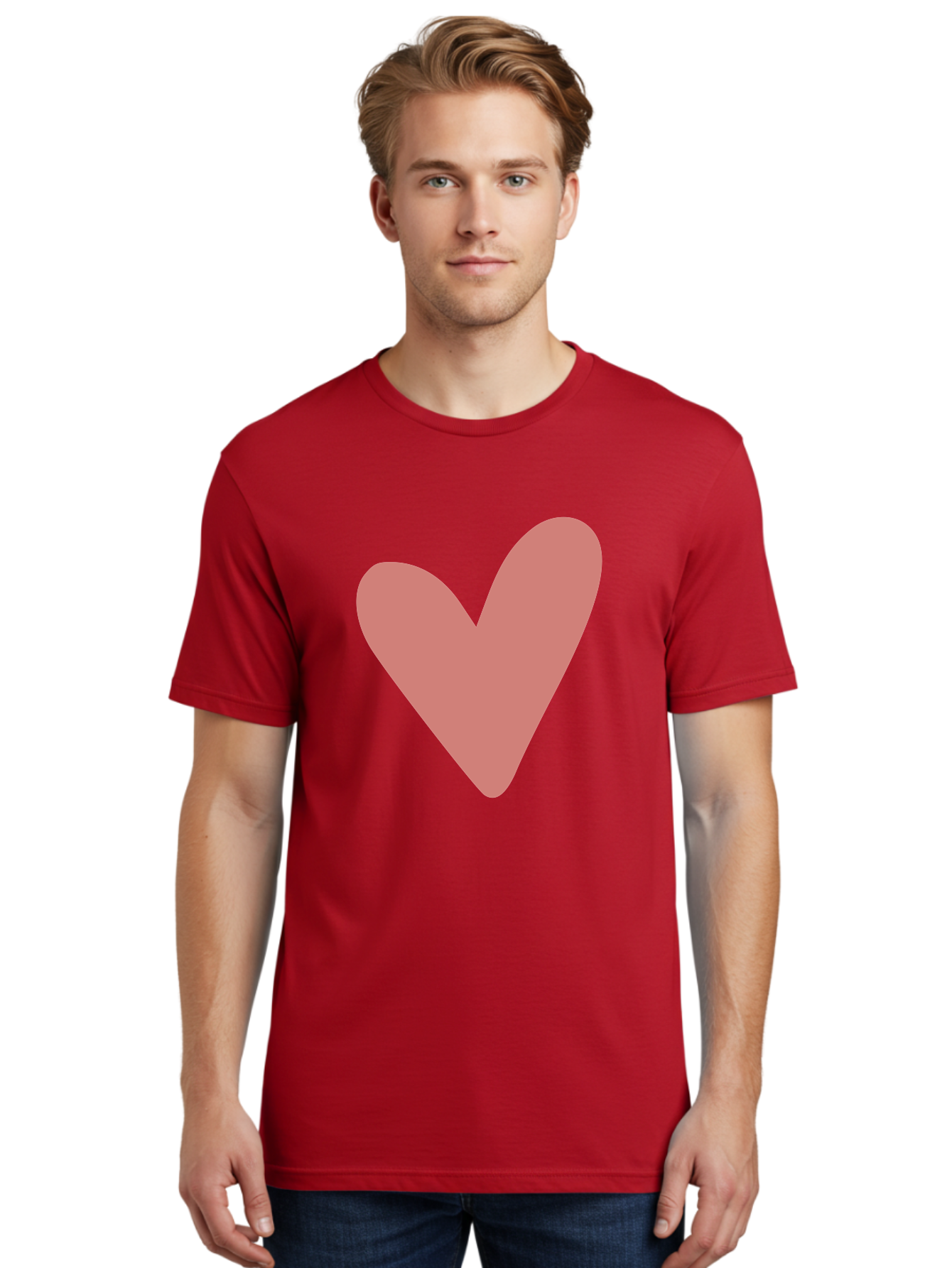 Heart Men'S Graphic Tee, 100% Cotton, Comfortable Casual Summer Wear, Machine Washable, Pink Heart, Love Symbol, Heart Icon, Cute Design, Minimalist Art, Simple Heart, Pink Color, Heart Shape Aac048 18