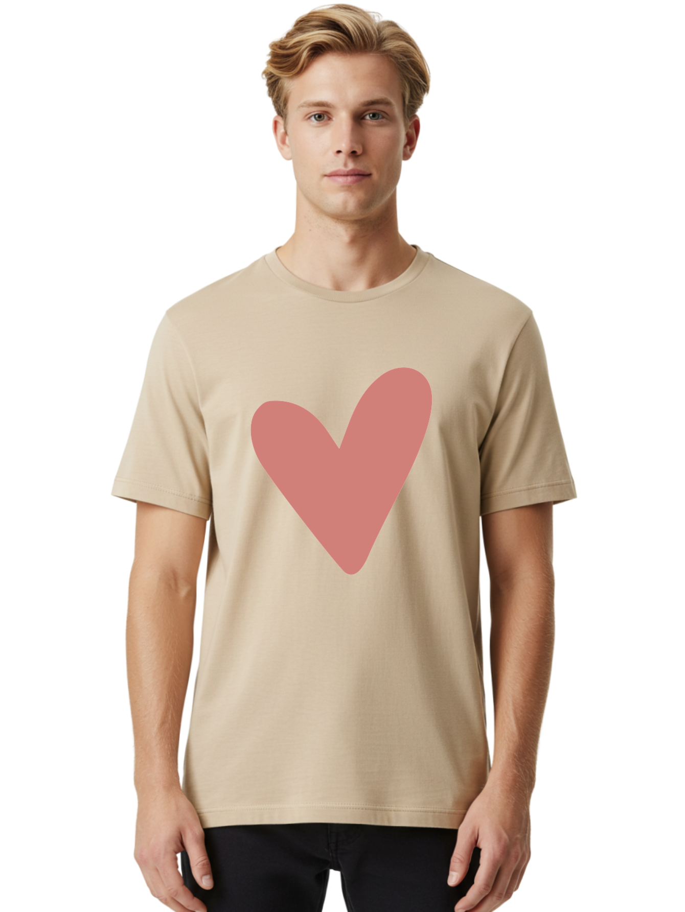 Heart Men'S Graphic Tee, 100% Cotton, Comfortable Casual Summer Wear, Machine Washable, Pink Heart, Love Symbol, Heart Icon, Cute Design, Minimalist Art, Simple Heart, Pink Color, Heart Shape Aac048 6