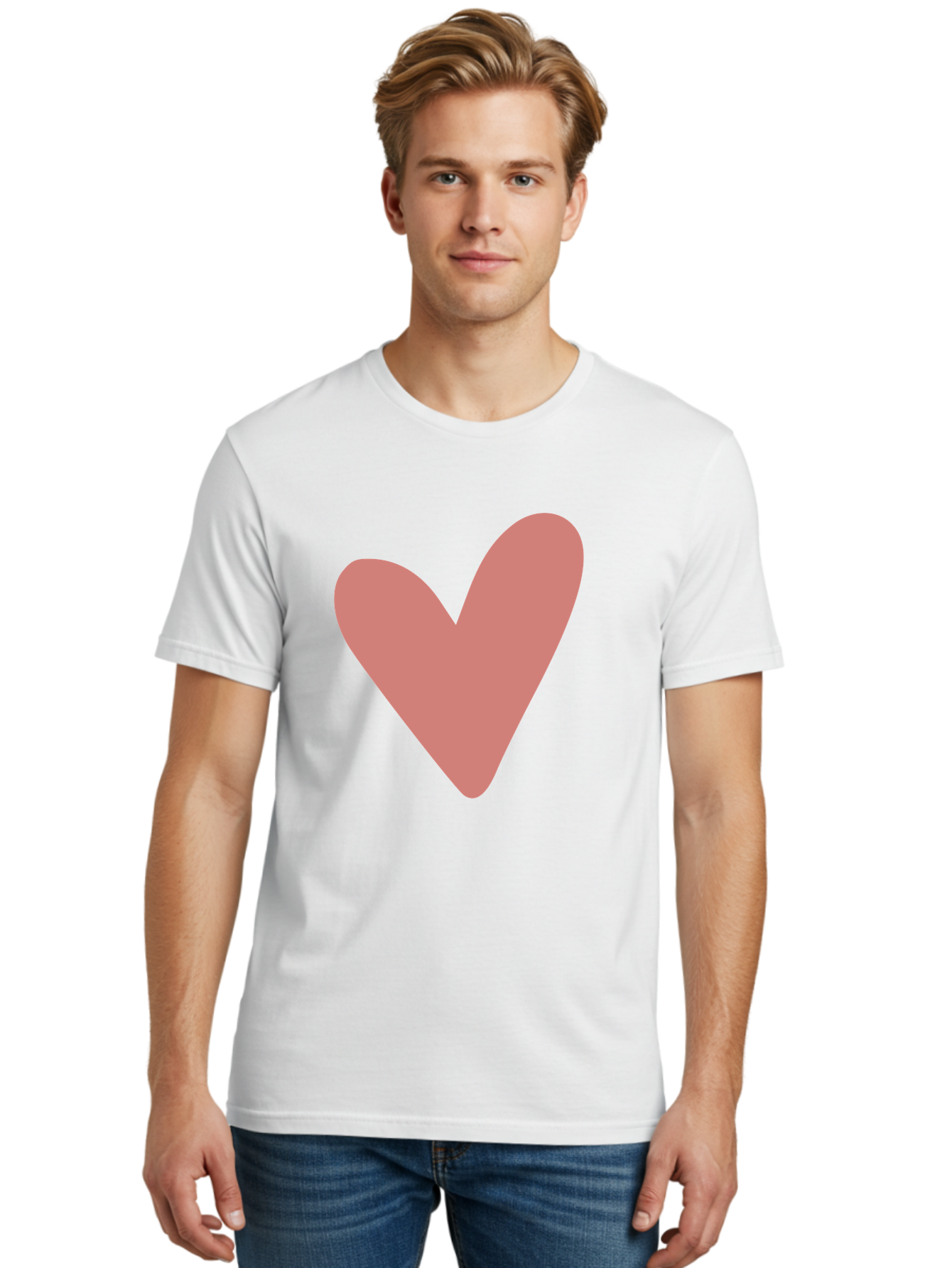 Heart Men'S Graphic Tee, 100% Cotton, Comfortable Casual Summer Wear, Machine Washable, Pink Heart, Love Symbol, Heart Icon, Cute Design, Minimalist Art, Simple Heart, Pink Color, Heart Shape Aac048 28