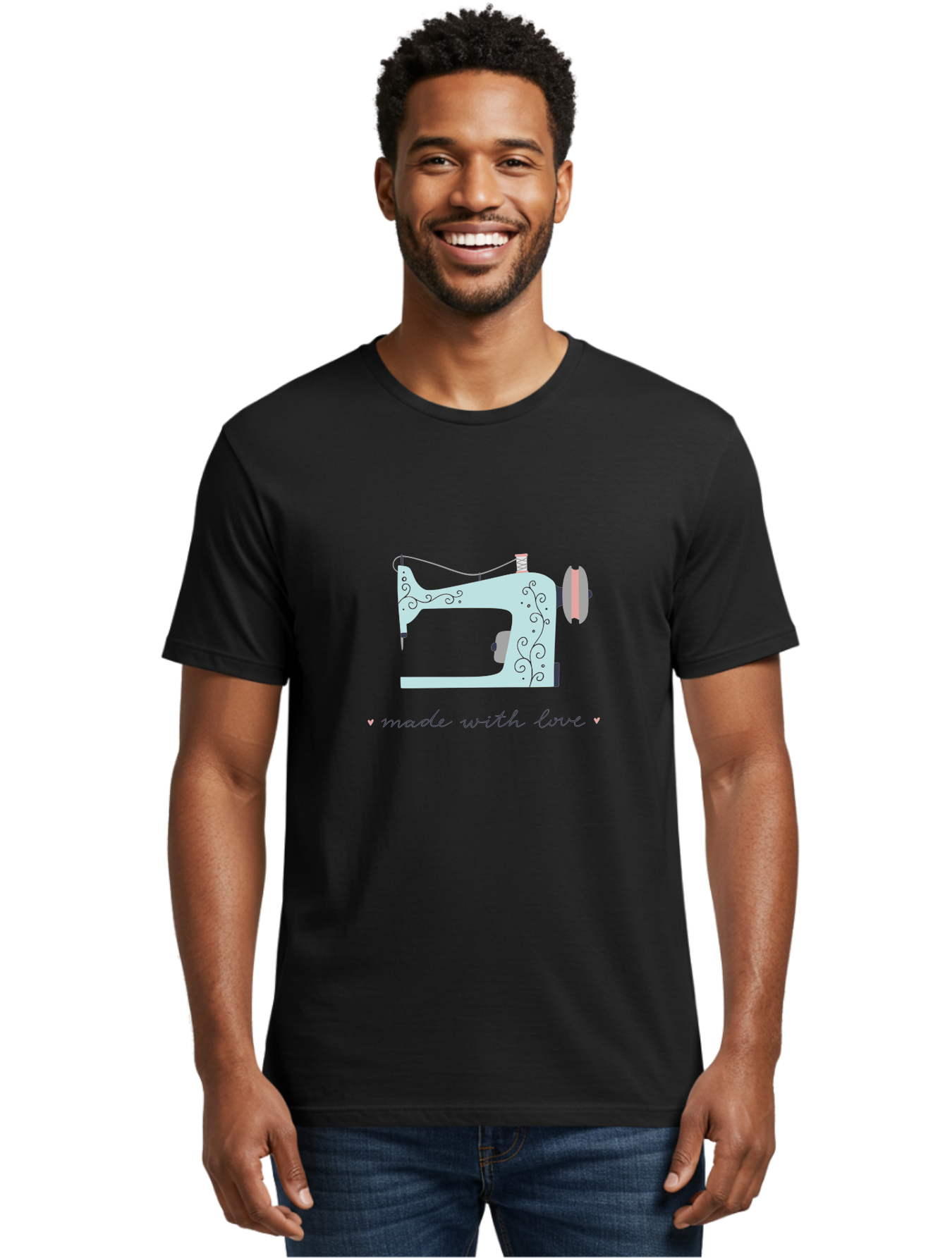 Made-With-Love-1 Men'S Graphic Tee, 100% Cotton, Comfortable Casual Summer Wear, Machine Washable, Vintage Sewing Machine, Handmade With Love, Sewing, Embroidery, Craft, Diy, Tailoring, Fashion Design Aac054 6