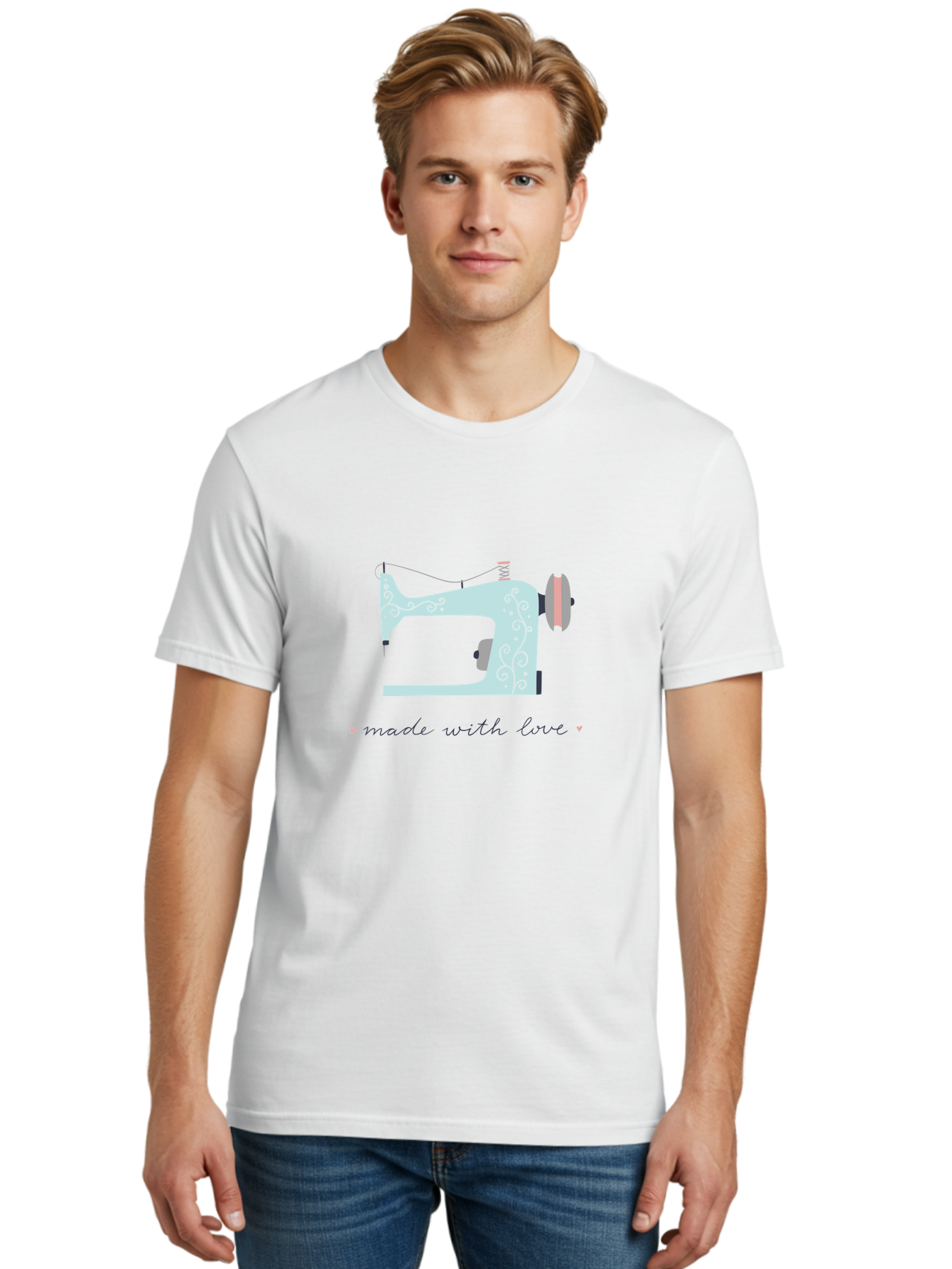 Made-With-Love-1 Men'S Graphic Tee, 100% Cotton, Comfortable Casual Summer Wear, Machine Washable, Vintage Sewing Machine, Handmade With Love, Sewing, Embroidery, Craft, Diy, Tailoring, Fashion Design Aac054 4
