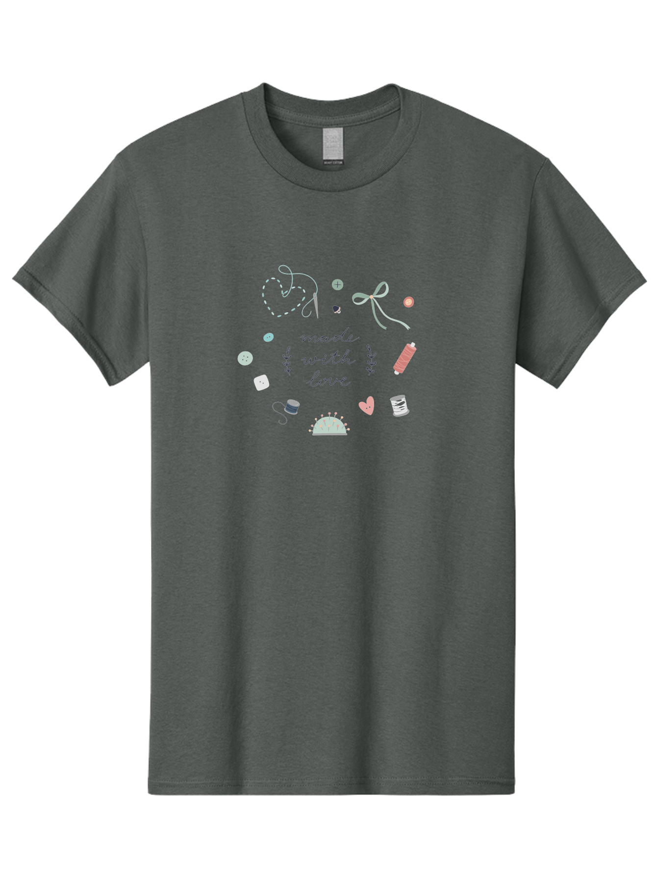 Made-With-Love-2 Men'S Graphic Tee, 100% Cotton, Comfortable Casual Summer Wear, Machine Washable, Sewing, Crafting, Handmade, Needlework, Sewing Accessories, Thread, Buttons, Bobbins, Scissors, Heart, Diy, Handcrafted, Embroidery, Aac055 5