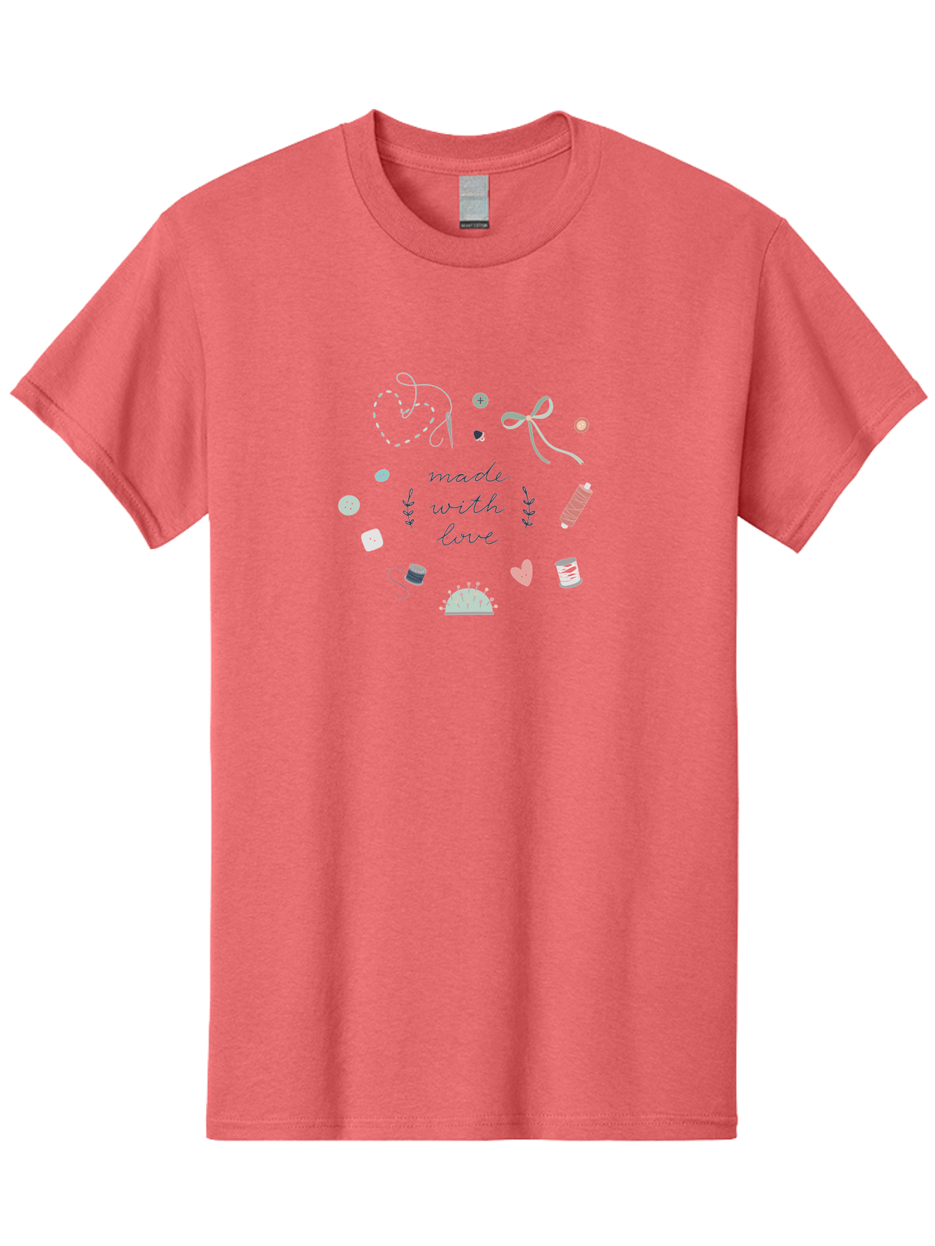 Made-With-Love-2 Men'S Graphic Tee, 100% Cotton, Comfortable Casual Summer Wear, Machine Washable, Sewing, Crafting, Handmade, Needlework, Sewing Accessories, Thread, Buttons, Bobbins, Scissors, Heart, Diy, Handcrafted, Embroidery, Aac055 23