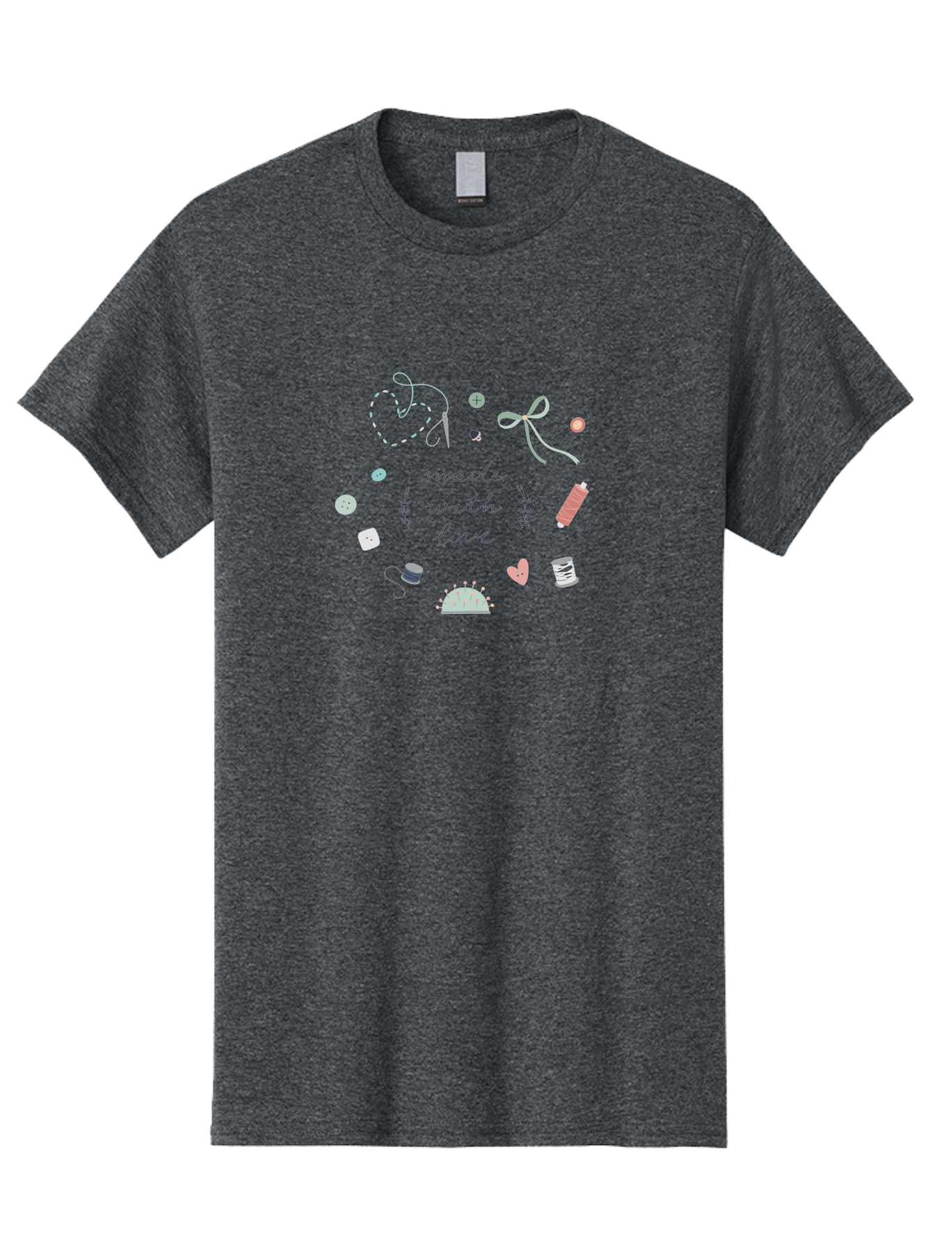 Made-With-Love-2 Men'S Graphic Tee, 100% Cotton, Comfortable Casual Summer Wear, Machine Washable, Sewing, Crafting, Handmade, Needlework, Sewing Accessories, Thread, Buttons, Bobbins, Scissors, Heart, Diy, Handcrafted, Embroidery, Aac055 25
