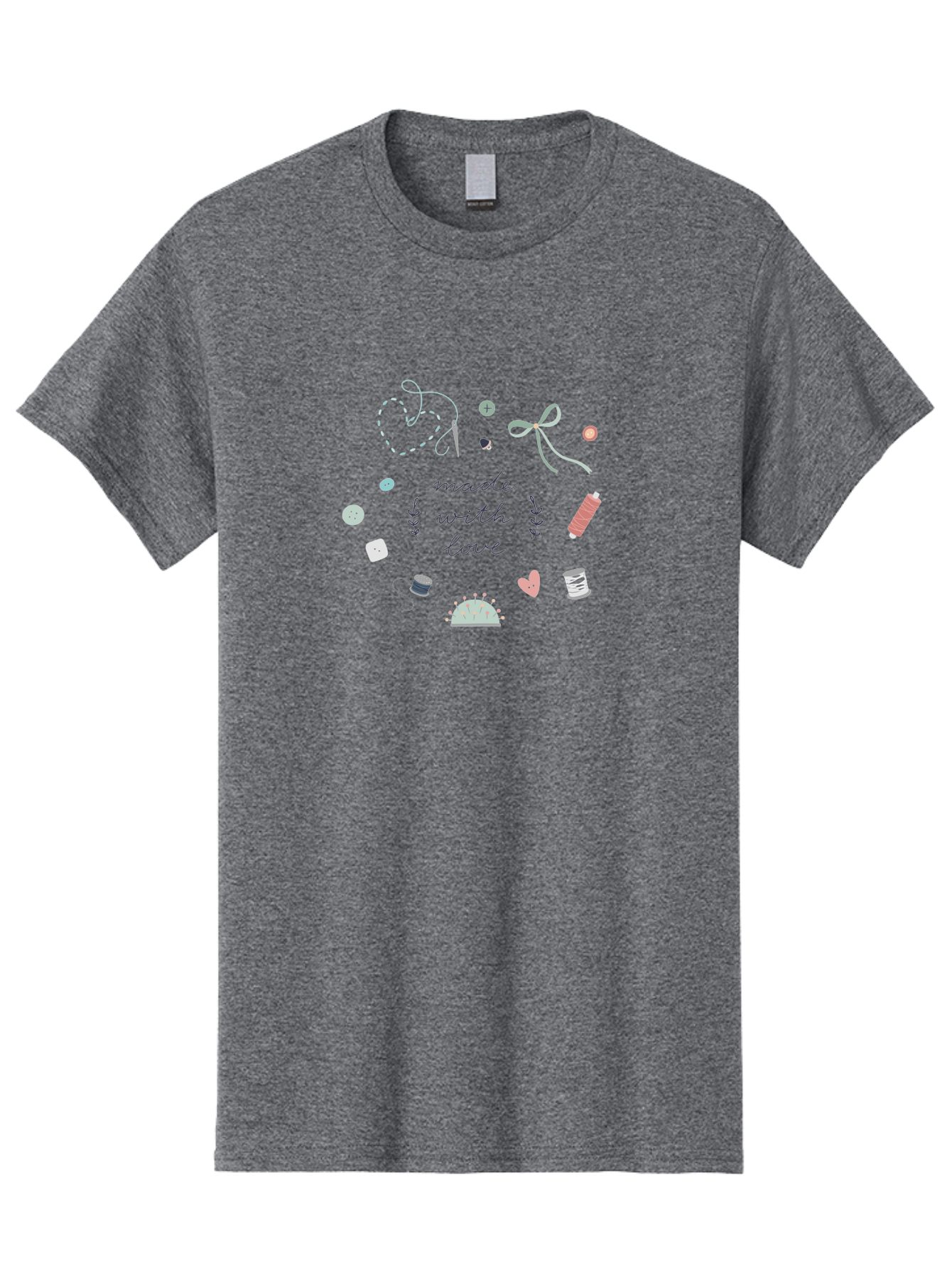 Made-With-Love-2 Men'S Graphic Tee, 100% Cotton, Comfortable Casual Summer Wear, Machine Washable, Sewing, Crafting, Handmade, Needlework, Sewing Accessories, Thread, Buttons, Bobbins, Scissors, Heart, Diy, Handcrafted, Embroidery, Aac055 21