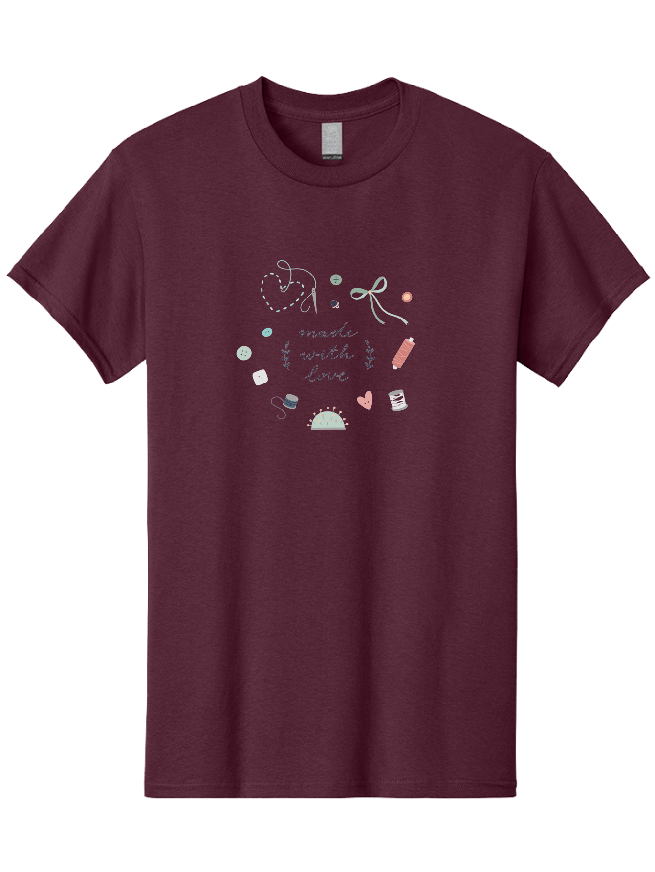 Made-With-Love-2 Men'S Graphic Tee, 100% Cotton, Comfortable Casual Summer Wear, Machine Washable, Sewing, Crafting, Handmade, Needlework, Sewing Accessories, Thread, Buttons, Bobbins, Scissors, Heart, Diy, Handcrafted, Embroidery, Aac055 15