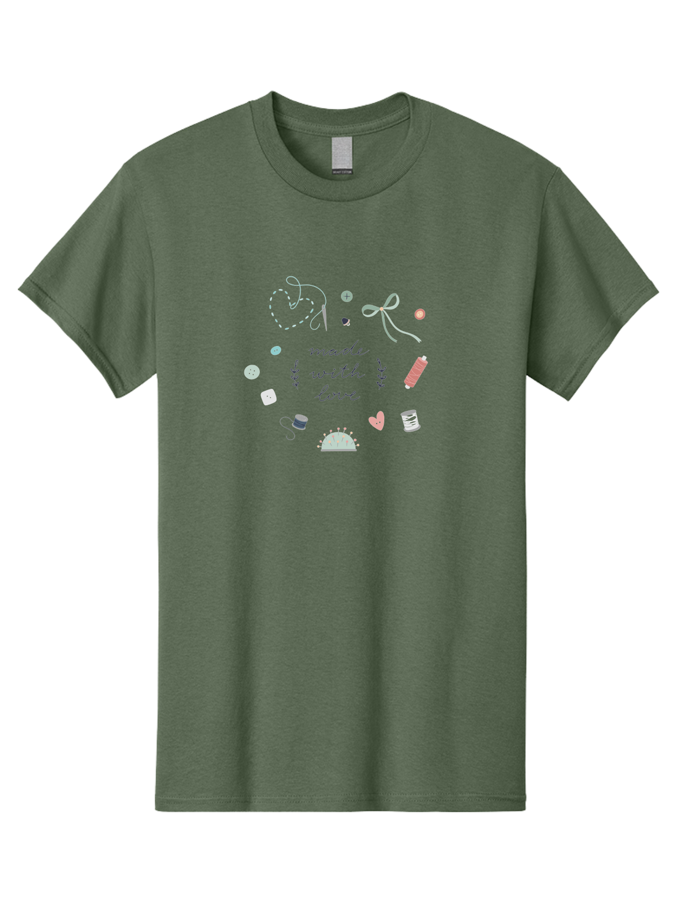 Made-With-Love-2 Men'S Graphic Tee, 100% Cotton, Comfortable Casual Summer Wear, Machine Washable, Sewing, Crafting, Handmade, Needlework, Sewing Accessories, Thread, Buttons, Bobbins, Scissors, Heart, Diy, Handcrafted, Embroidery, Aac055 19