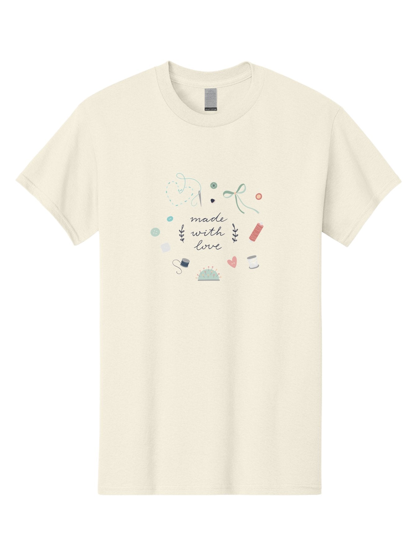 Made-With-Love-2 Men'S Graphic Tee, 100% Cotton, Comfortable Casual Summer Wear, Machine Washable, Sewing, Crafting, Handmade, Needlework, Sewing Accessories, Thread, Buttons, Bobbins, Scissors, Heart, Diy, Handcrafted, Embroidery, Aac055 11