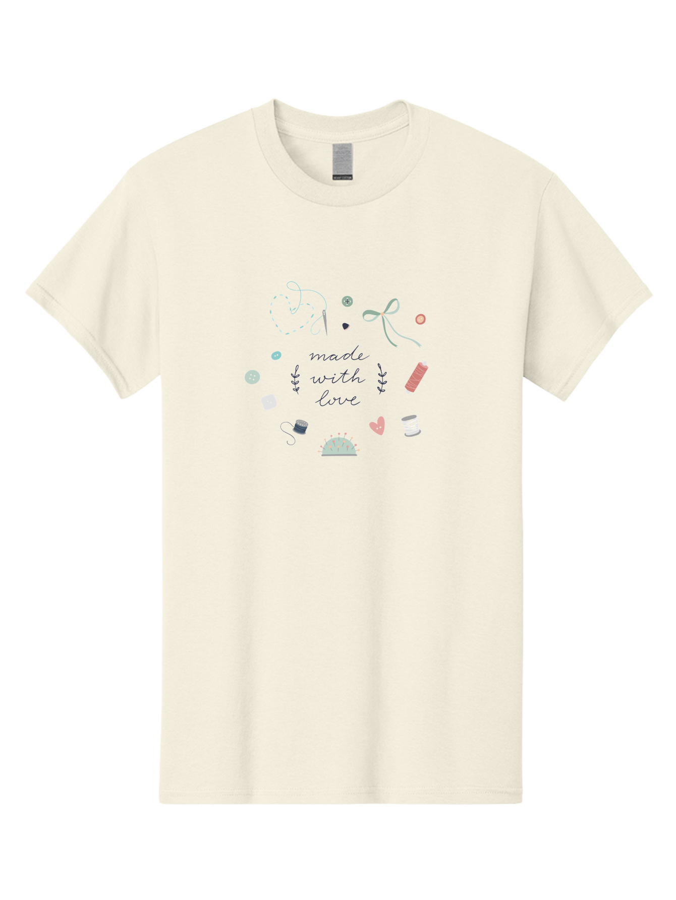 Made-With-Love-2 Men'S Graphic Tee, 100% Cotton, Comfortable Casual Summer Wear, Machine Washable, Sewing, Crafting, Handmade, Needlework, Sewing Accessories, Thread, Buttons, Bobbins, Scissors, Heart, Diy, Handcrafted, Embroidery, Aac055 7