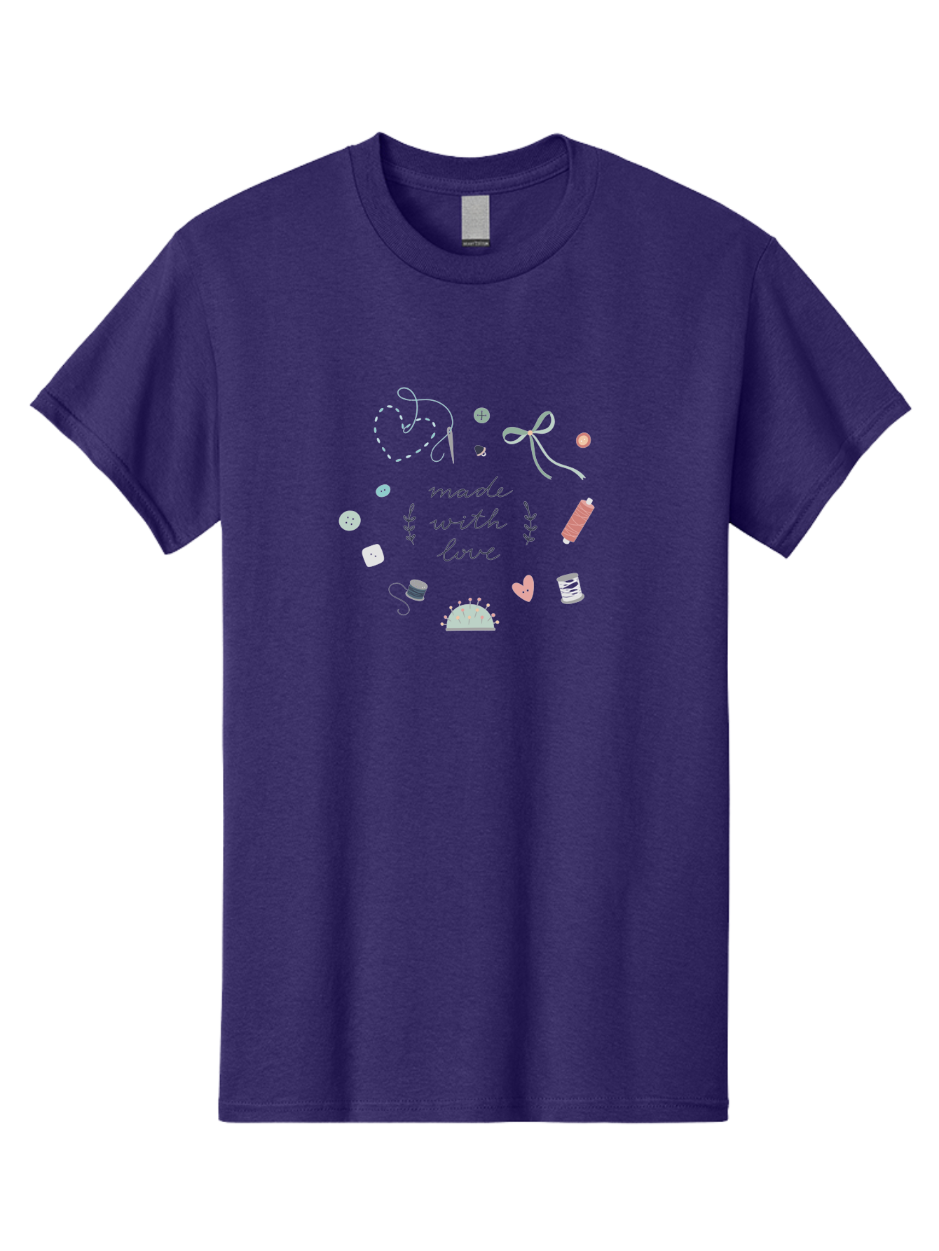 Made-With-Love-2 Men'S Graphic Tee, 100% Cotton, Comfortable Casual Summer Wear, Machine Washable, Sewing, Crafting, Handmade, Needlework, Sewing Accessories, Thread, Buttons, Bobbins, Scissors, Heart, Diy, Handcrafted, Embroidery, Aac055 11